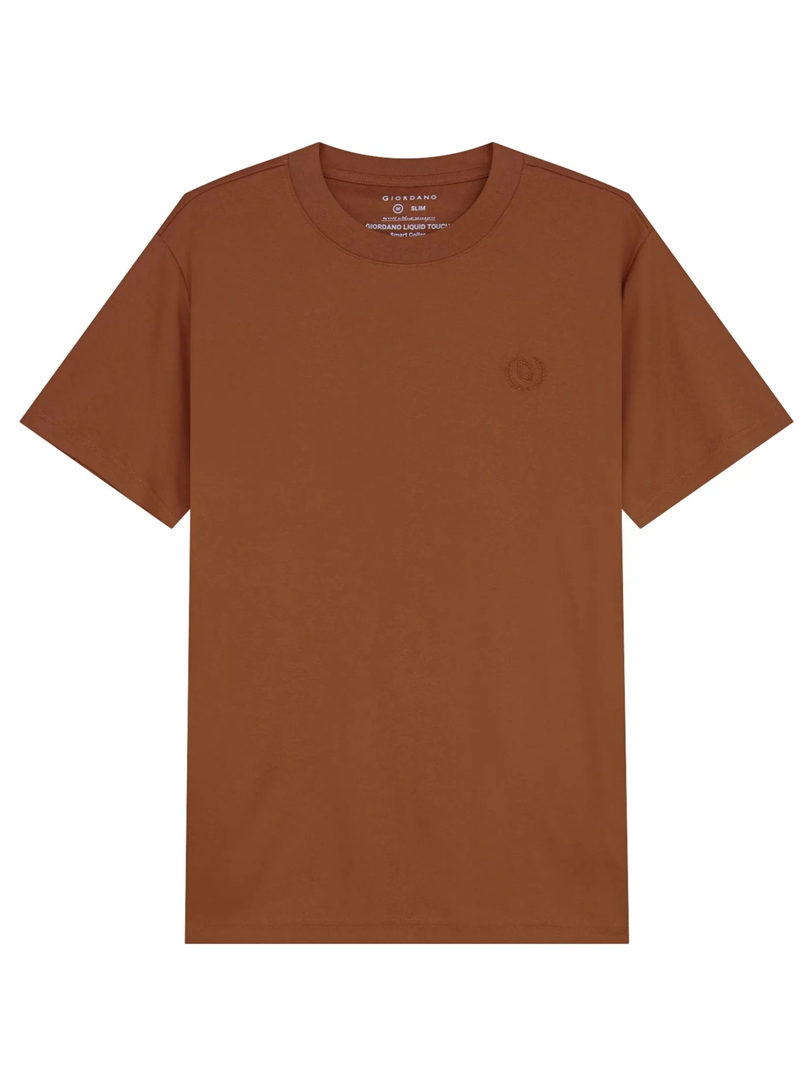 GIORDANO Men's Slim Cotton Embroidery Tee (Liquid Touch) Mocha bisque brown
