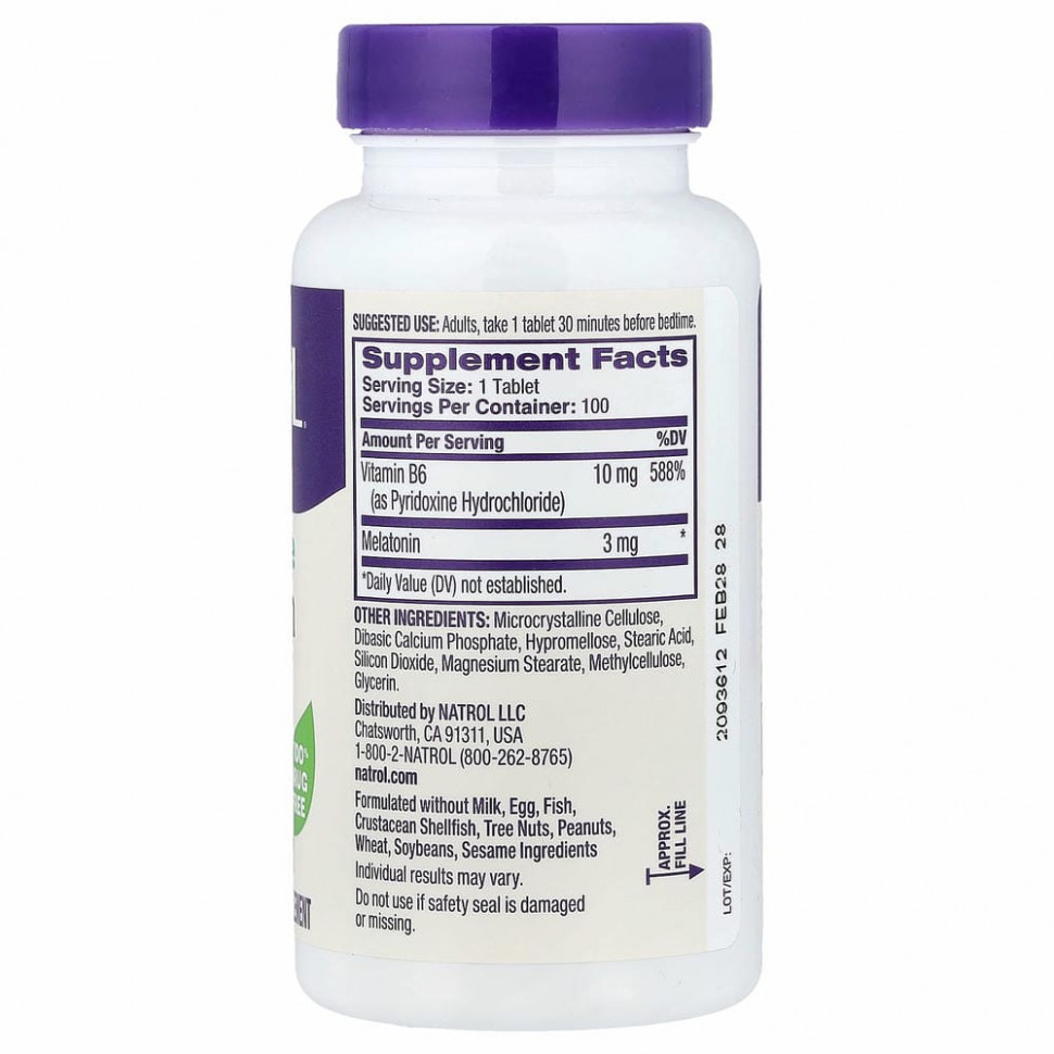 Natrol, Мелатонин, медленное высвобождение, 3 мг, 100 таблеток