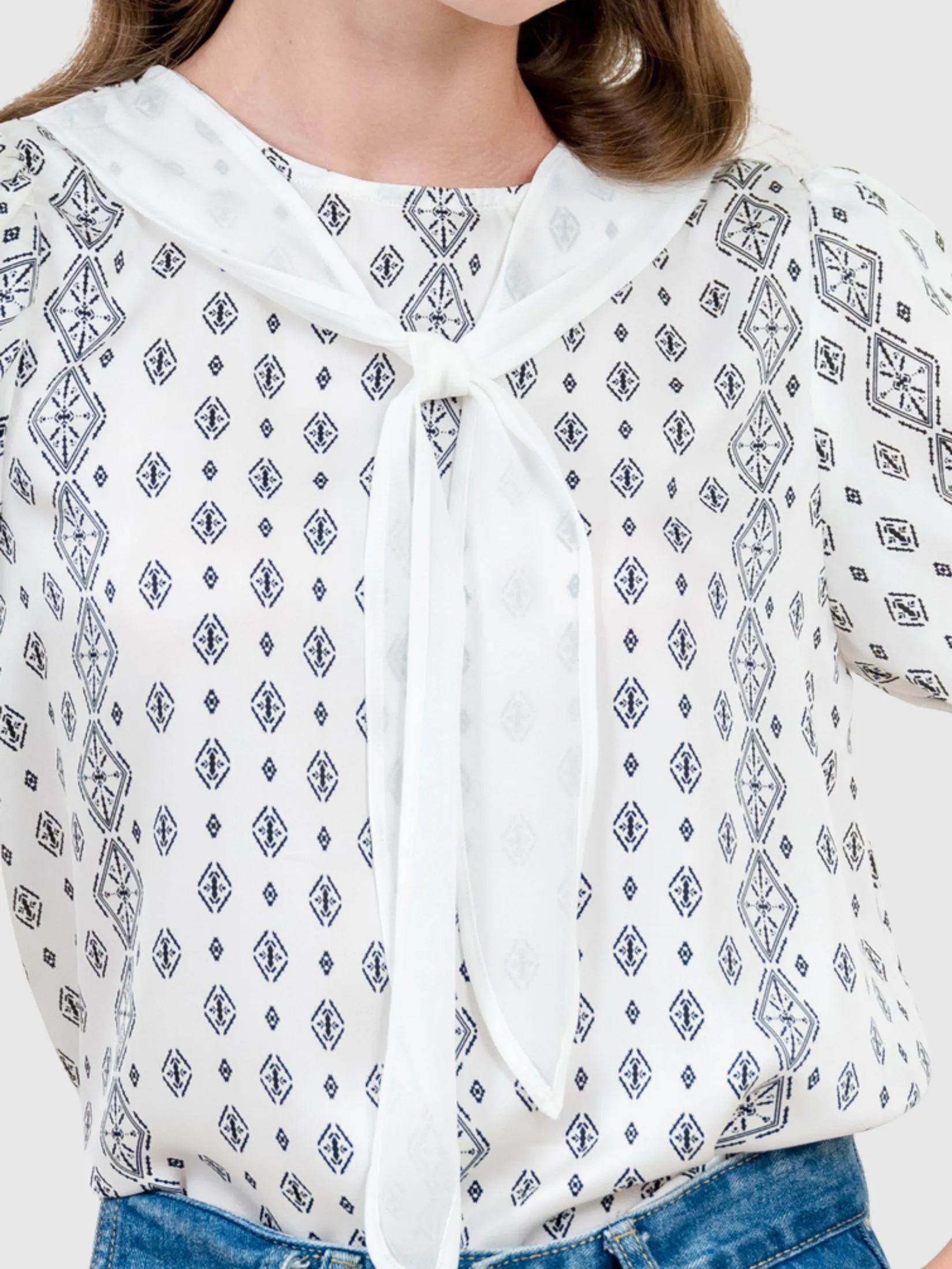 AMILA Women Blouse Short Sleeves Vintage Off White