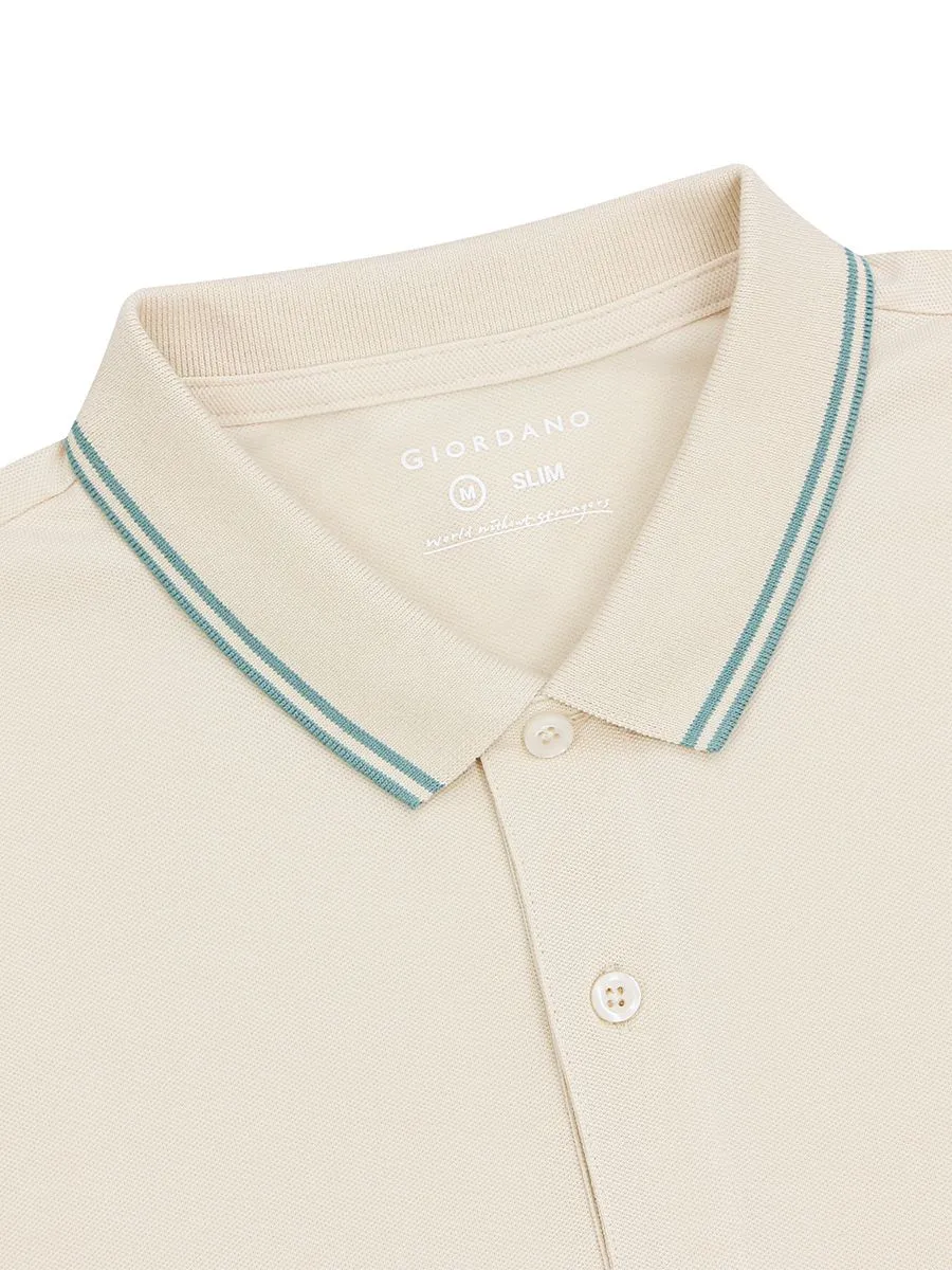 GIORDANO Men's Cotton Lycra Solid Polo Tapioca Khaki