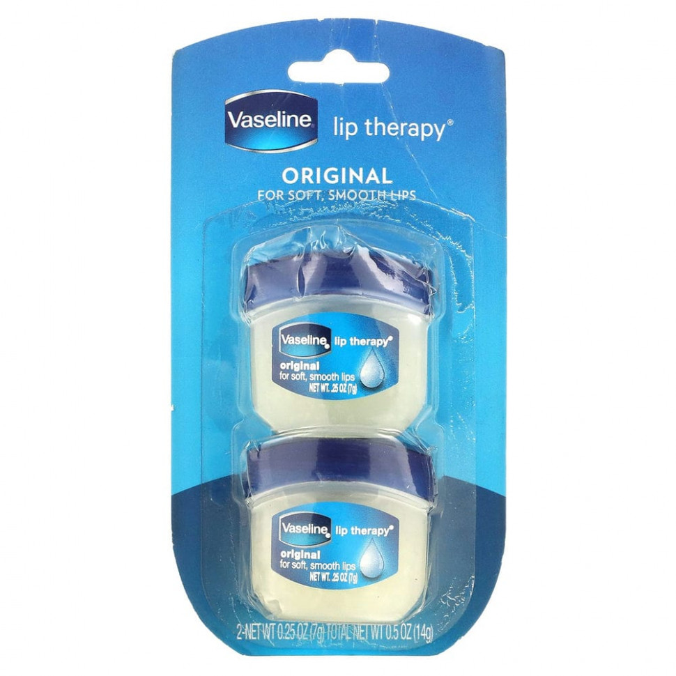 Vaseline, Lip Therapy, оригинальный бальзам для губ, 2 шт. В упаковке, 7 г (0,25 унции)