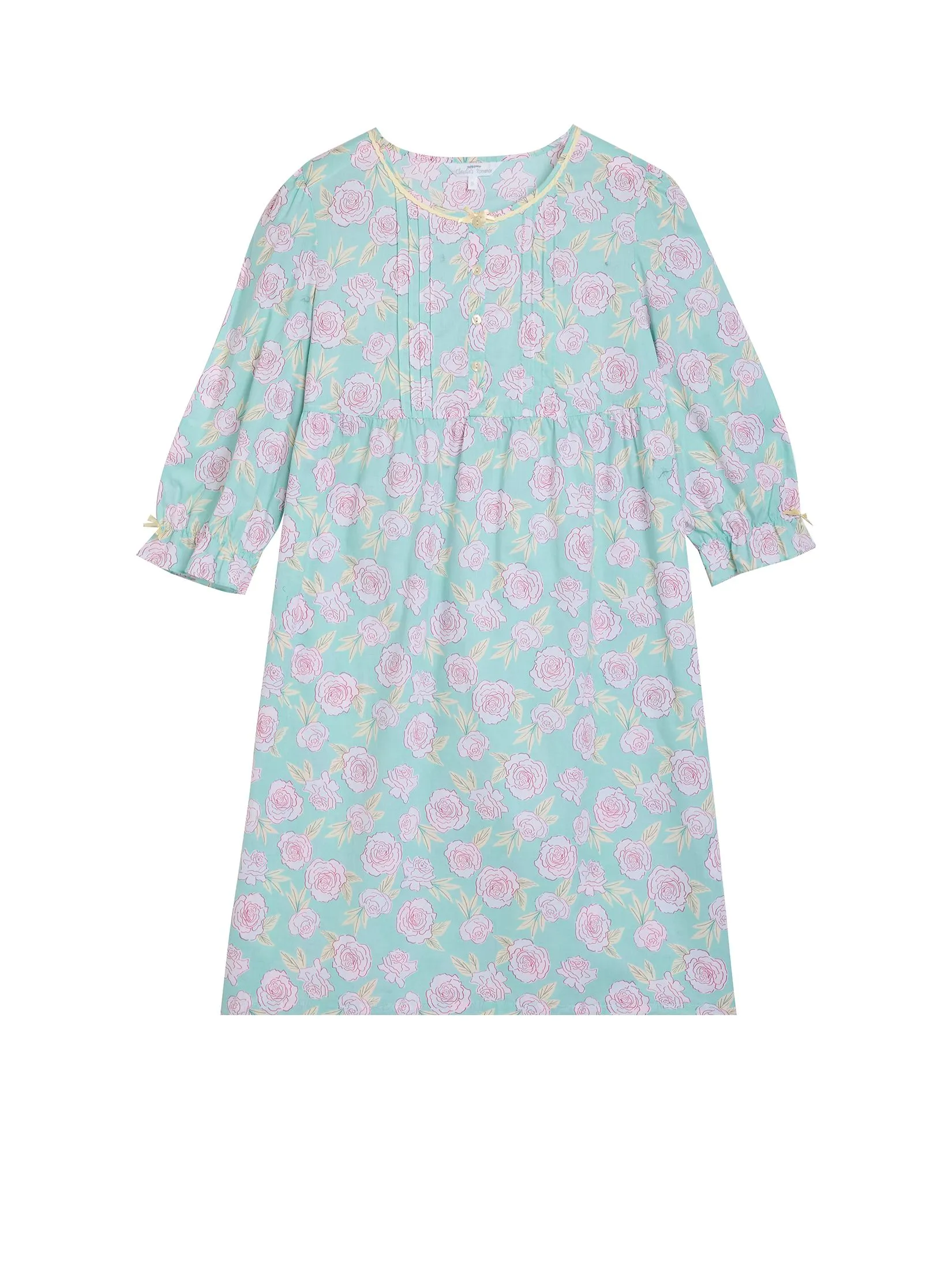 CLAUDIA'S ROMANCE Women Nightdress 5-Part Sleeves Green