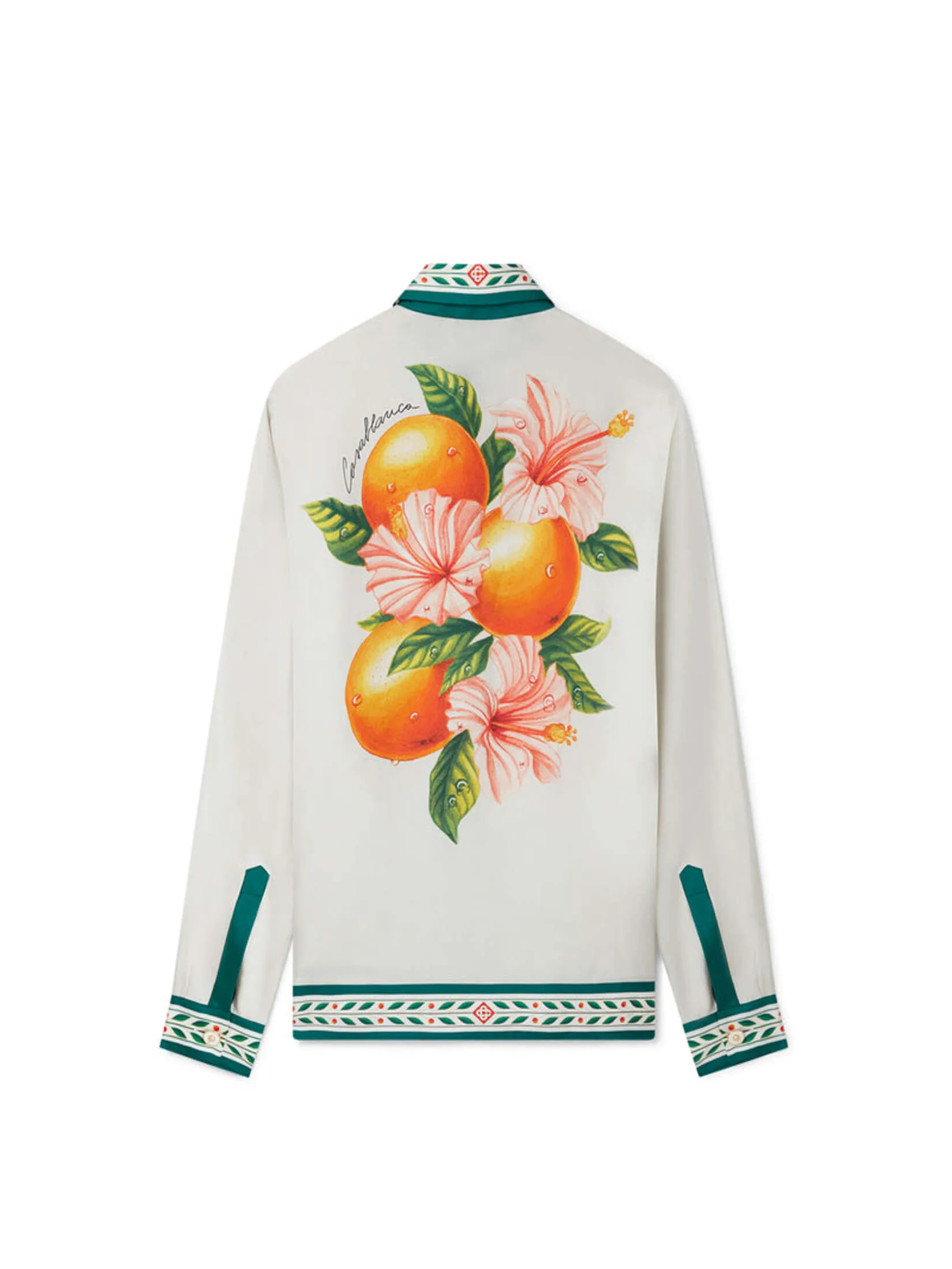 CASABLANCA SILK TWILL CLASSIC COLLAR LONG SLEEVE SHIRT IN ORANGES EN FLEUR