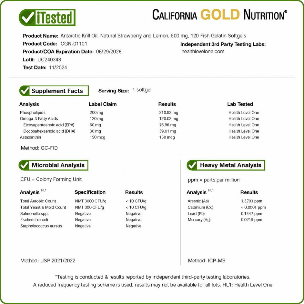 California Gold Nutrition, масло антарктического криля RIMFROST с астаксантином, натуральный клубнично-лимонный вкус, 500 мг, 120 рыбно-желатиновых мягких таблеток