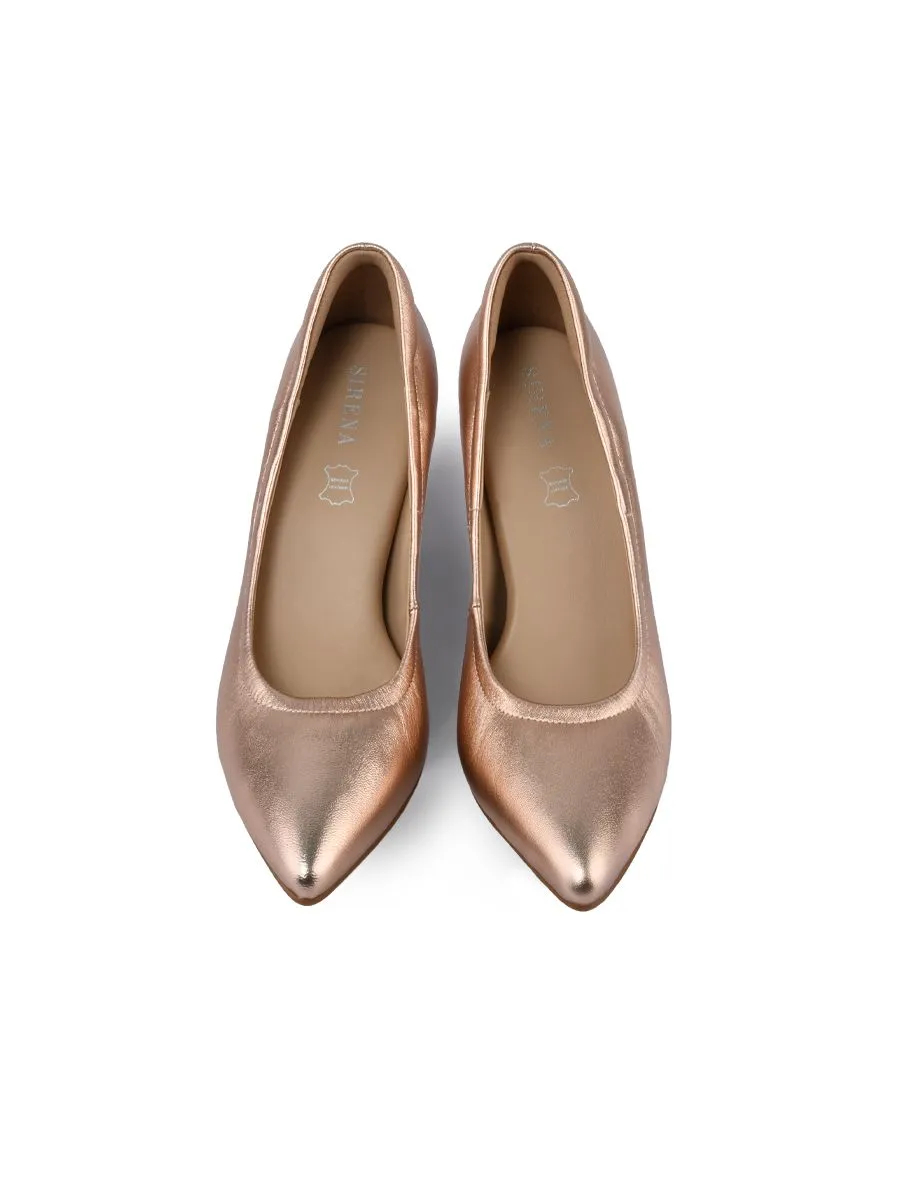 SIRENA Metallic Rose Gold Leather Court Shoes Pointed Toe High Heel 3 inch Cinderella