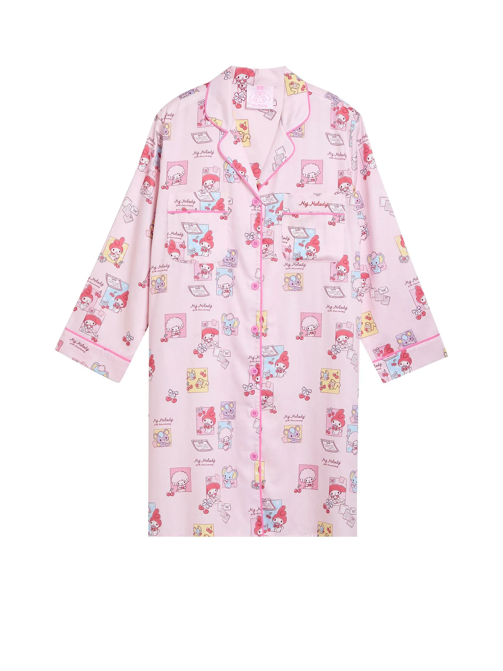 SANRIO Women Pyjamas Dress Long Sleeves Collar Neck 50th Sweet Memories My Melody Pink