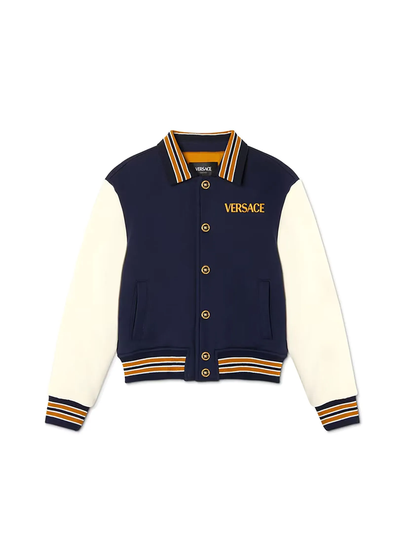 VERSACE KIDS Safety Pin Logo Varsity Kids Blouson Jacket Multi-Color