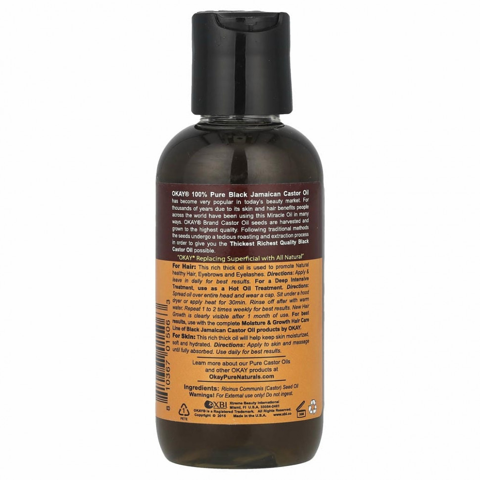 Okay Pure Naturals, 100% чистое черное ямайское касторовое масло, 118 мл (4 унции)