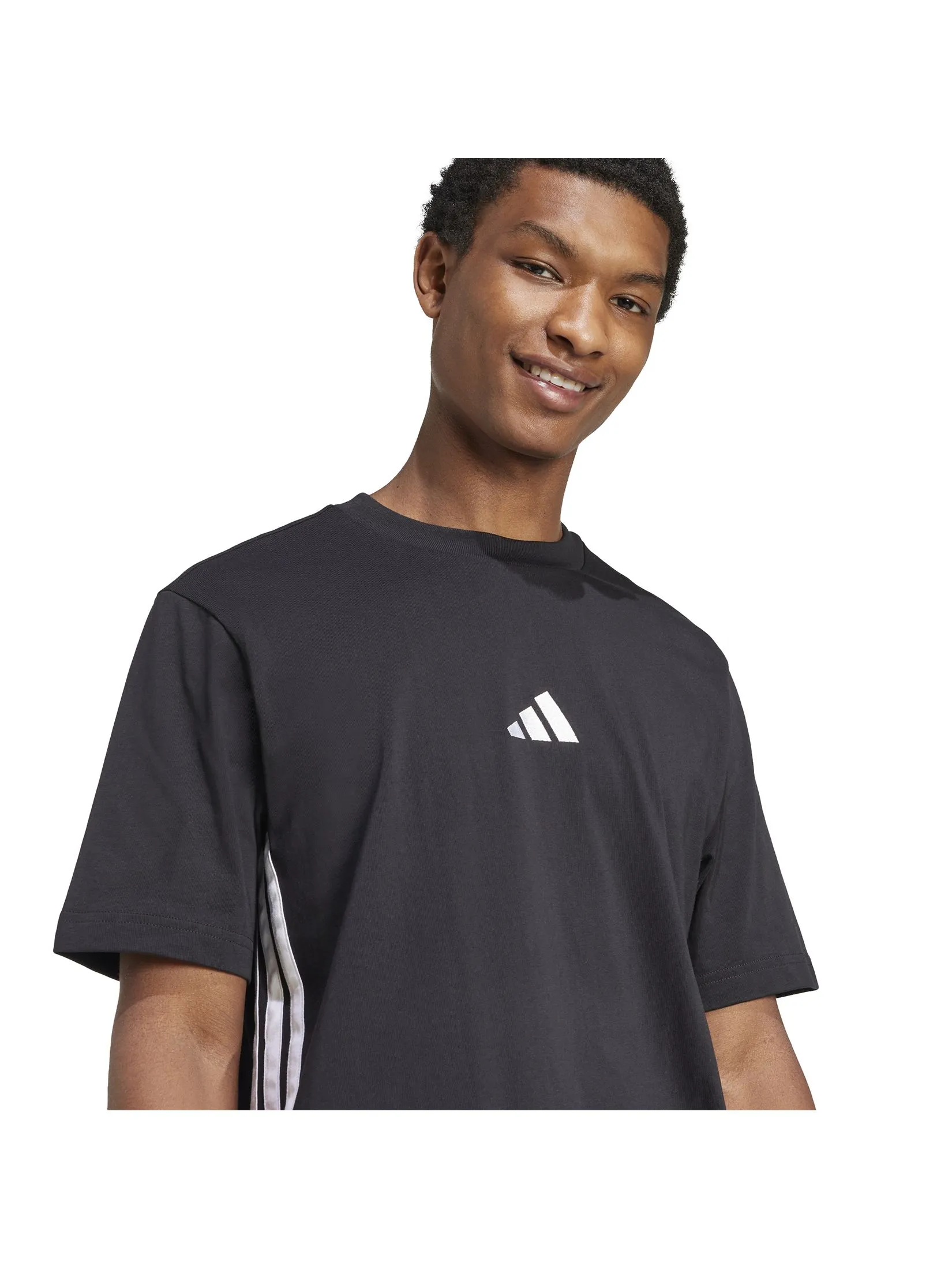 ADIDAS Men Jersey T-Shirt Essentials 3-Stripes Single JD1906 Black / Blackwhite