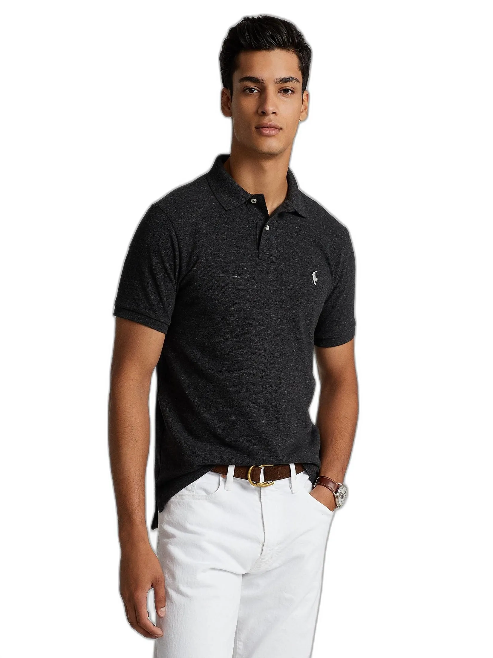 POLO RALPH LAUREN Custom Slim Fit Mesh Polo Shirt  MNPOKNI1N820137  001 BLACK Size - M