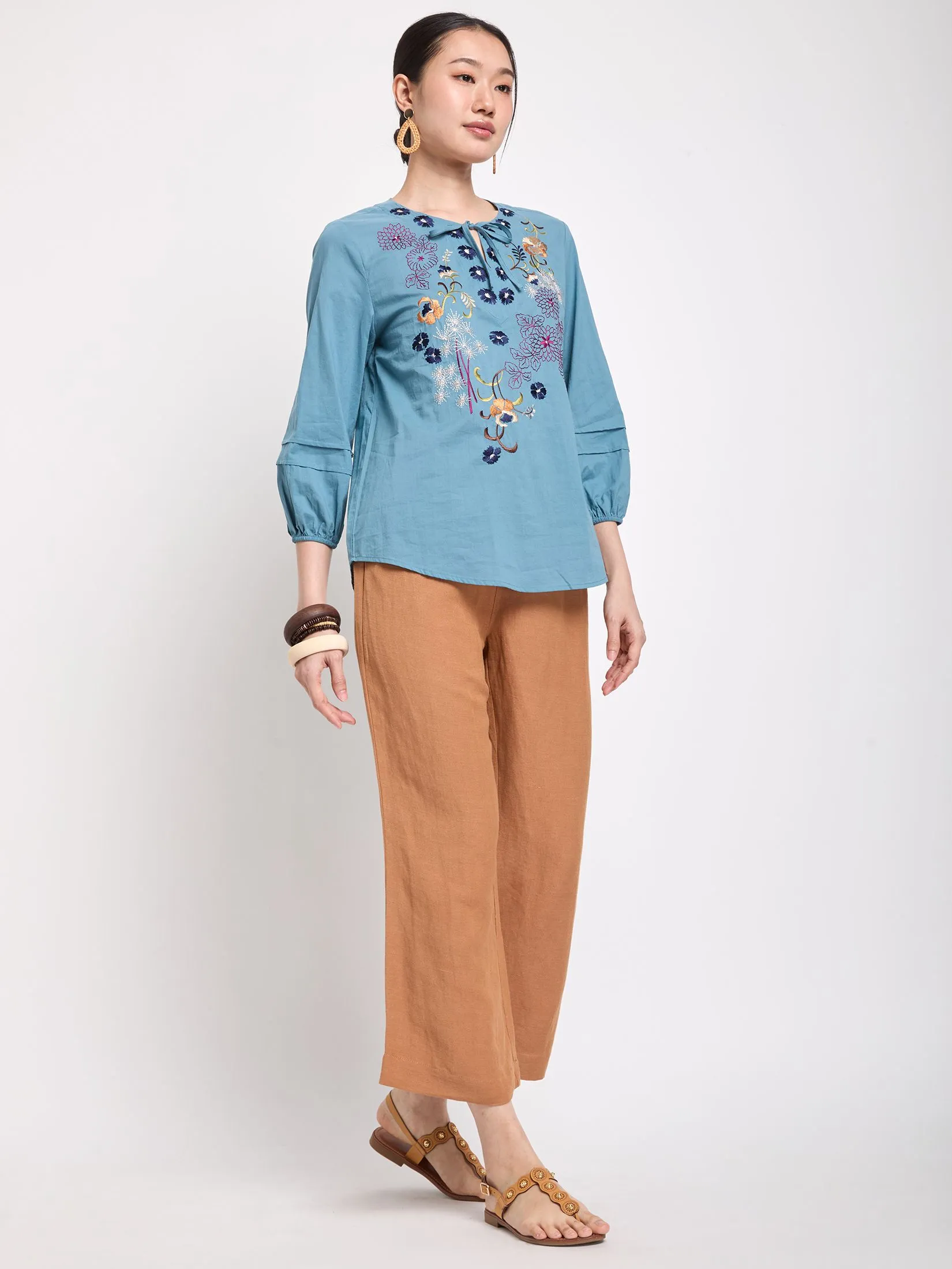 JOURNAL Women Blouse Long Sleeves Round Neck Floral Design