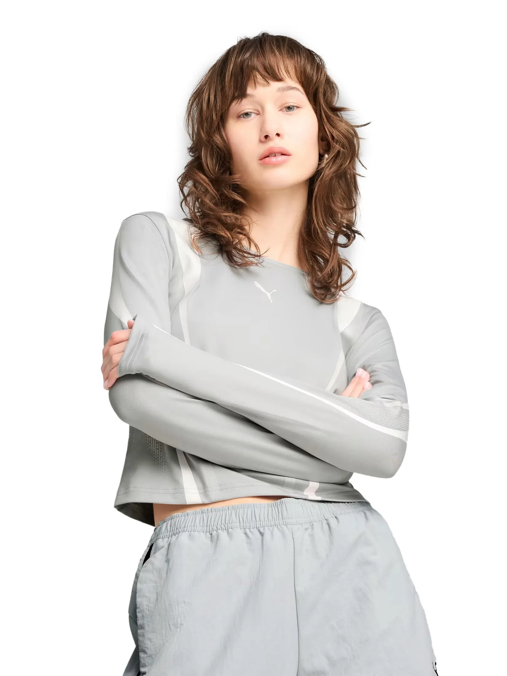 PUMA Women T-Shirt Long Sleeves Dare To Graphic Flat Light Gray