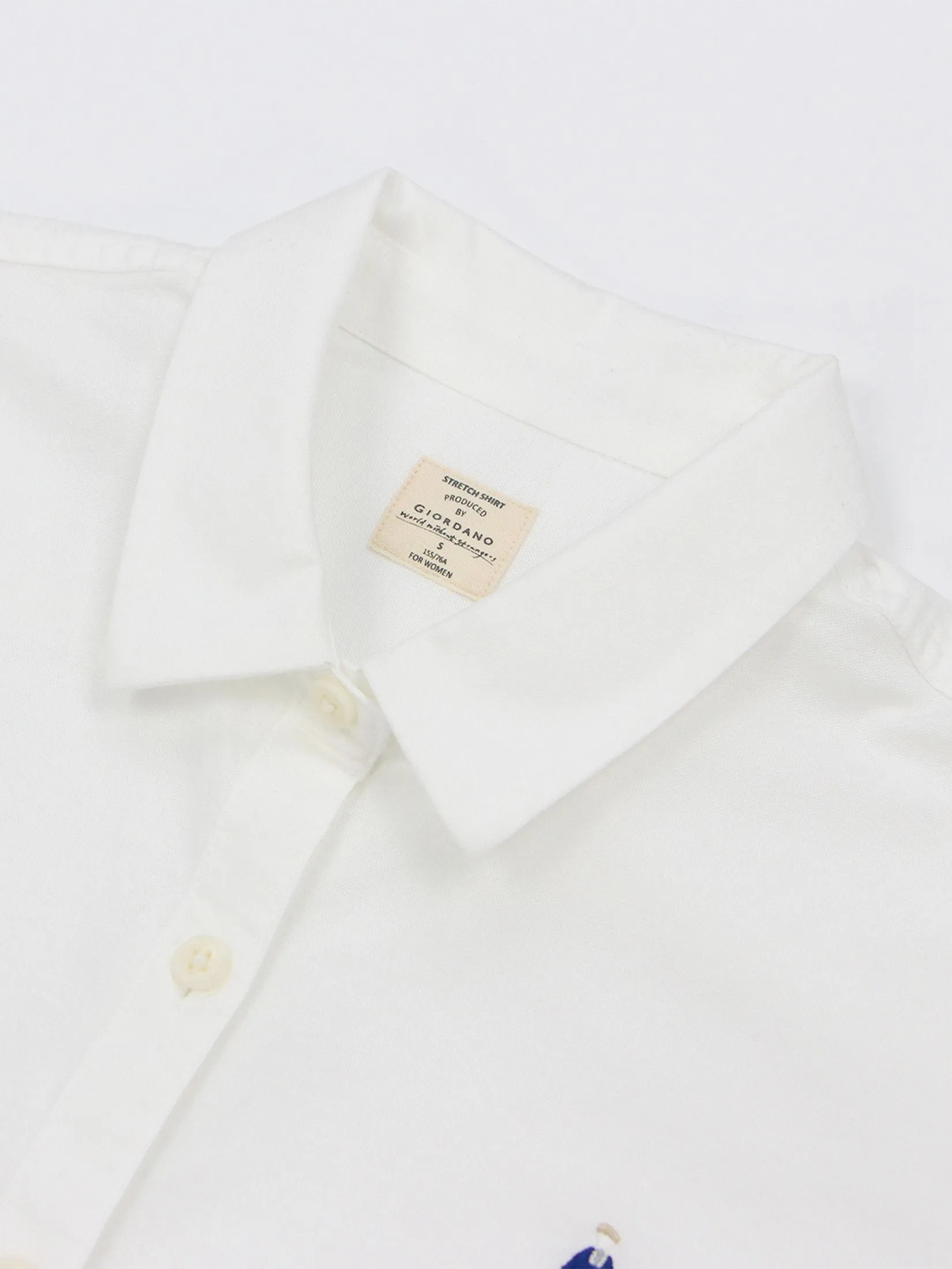 GIORDANO Women's Slim Embroidery Oxford Shirts (Classic Man) Signature white