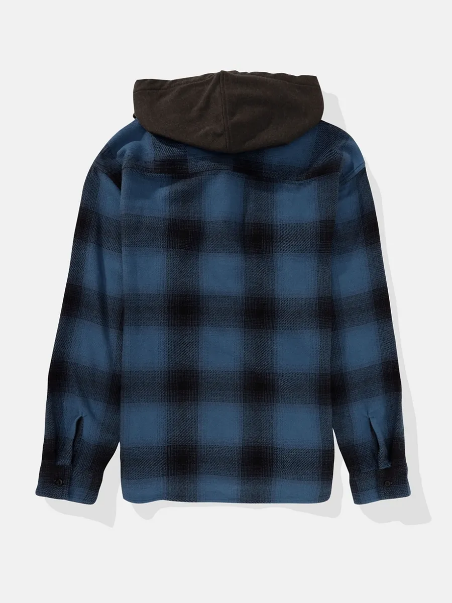 AMERICAN EAGLE MEN BRYAN PLAID HOODED 3X1 FLANNEL 410 NAVY