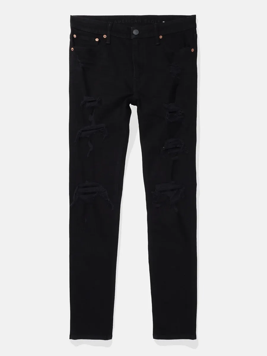 AMERICAN EAGLE MEN BLACK W/ DESTROY SLIM 038 DESTROYED BLACK