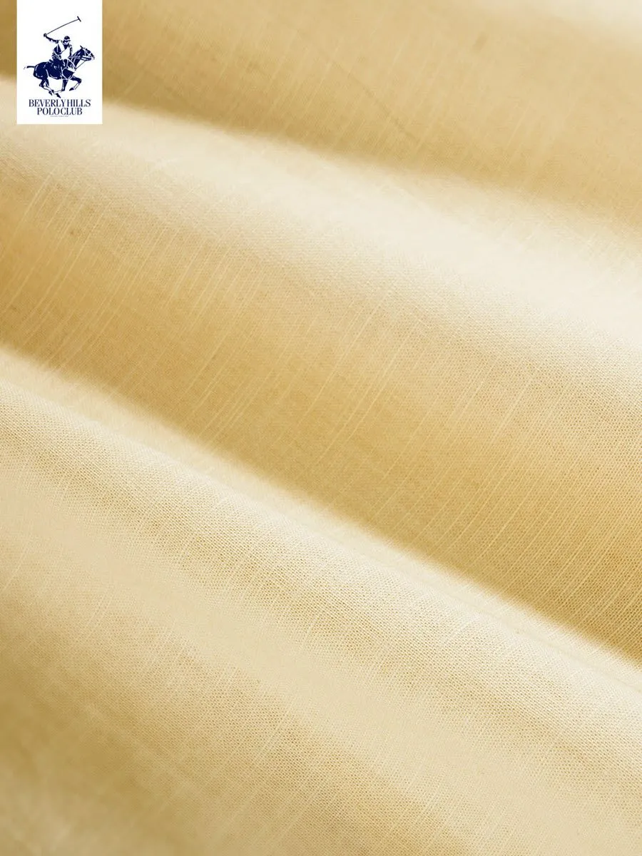 BEVERLY HILLS POLO CLUB Women Cotton Linen Relax Fit Shirt Long Sleeve, Yellow