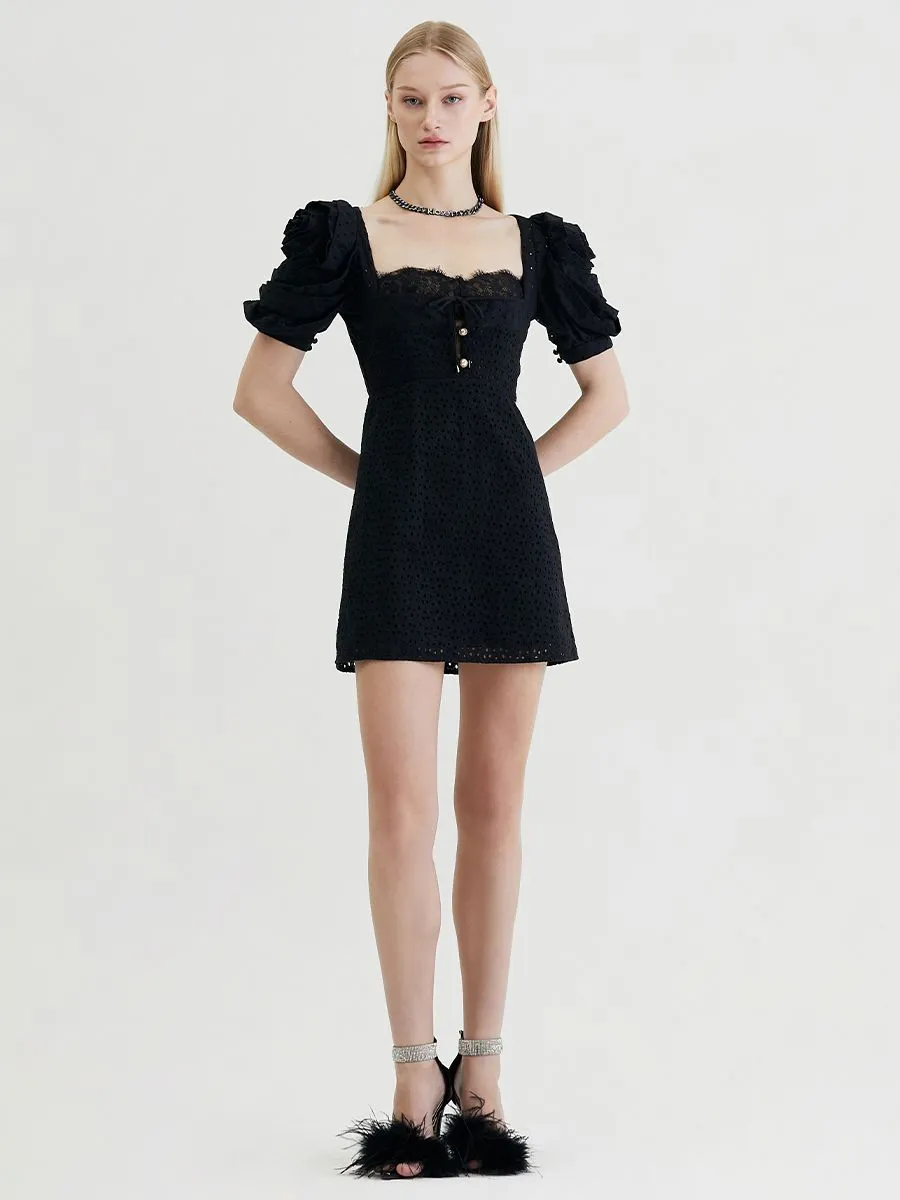 KLOSET (RS24) Floral Openwork Dress Black