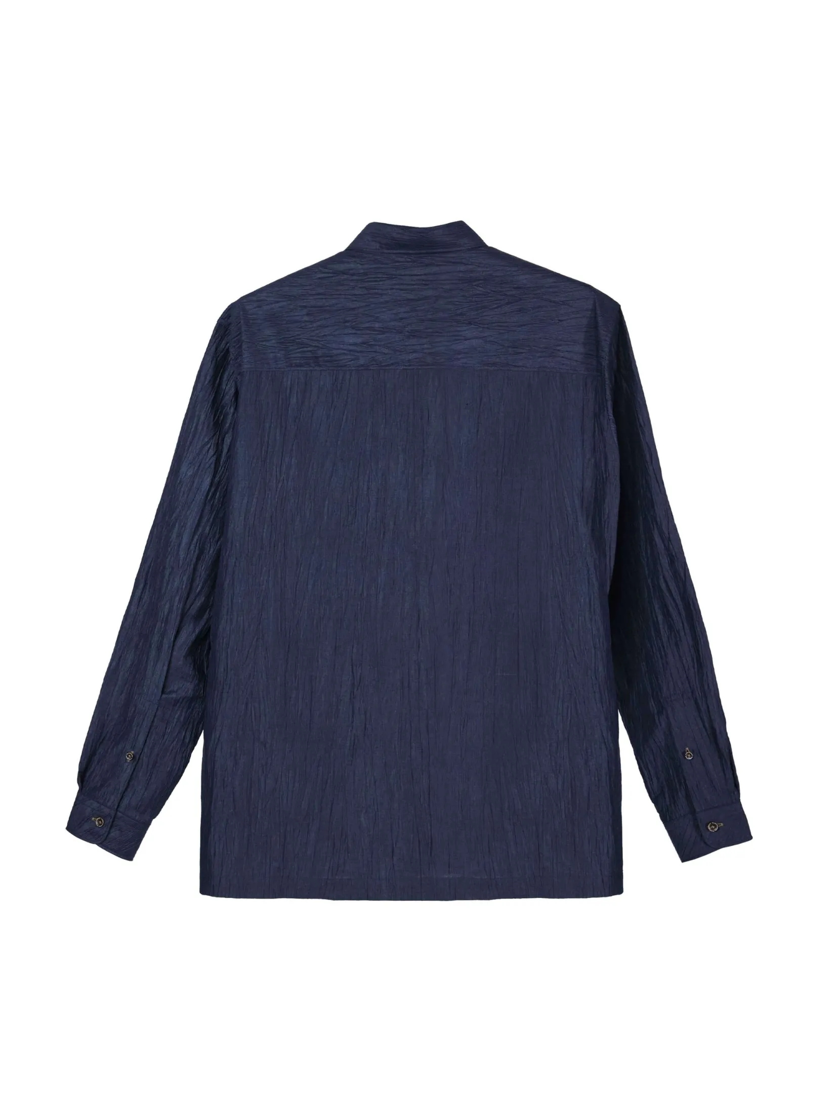 TAKEO KIKUCHI MEN NAVY TEXTURED STRIPE CHECK OVERSIZED SHIRT