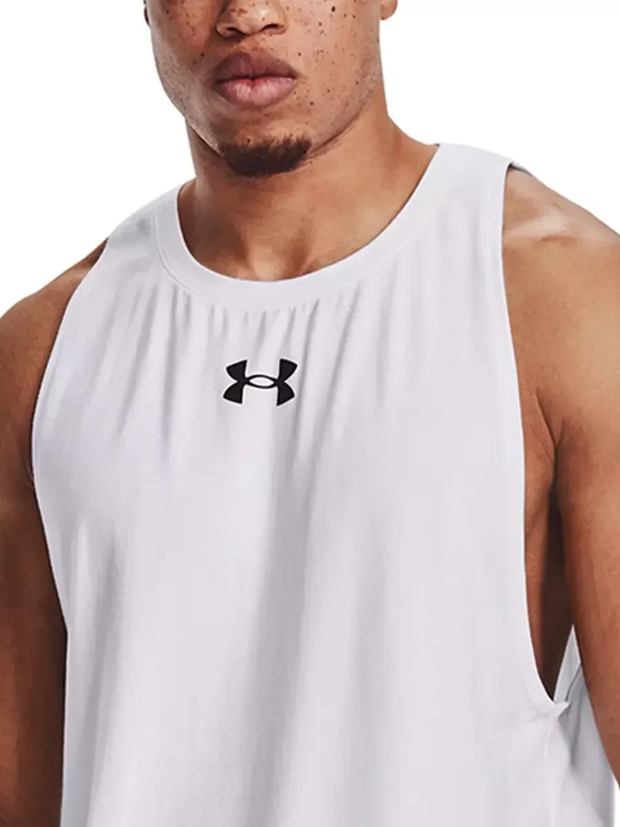UNDER ARMOUR Men Basketball Tank Baseline Cotton White - UN127AP758DZTH