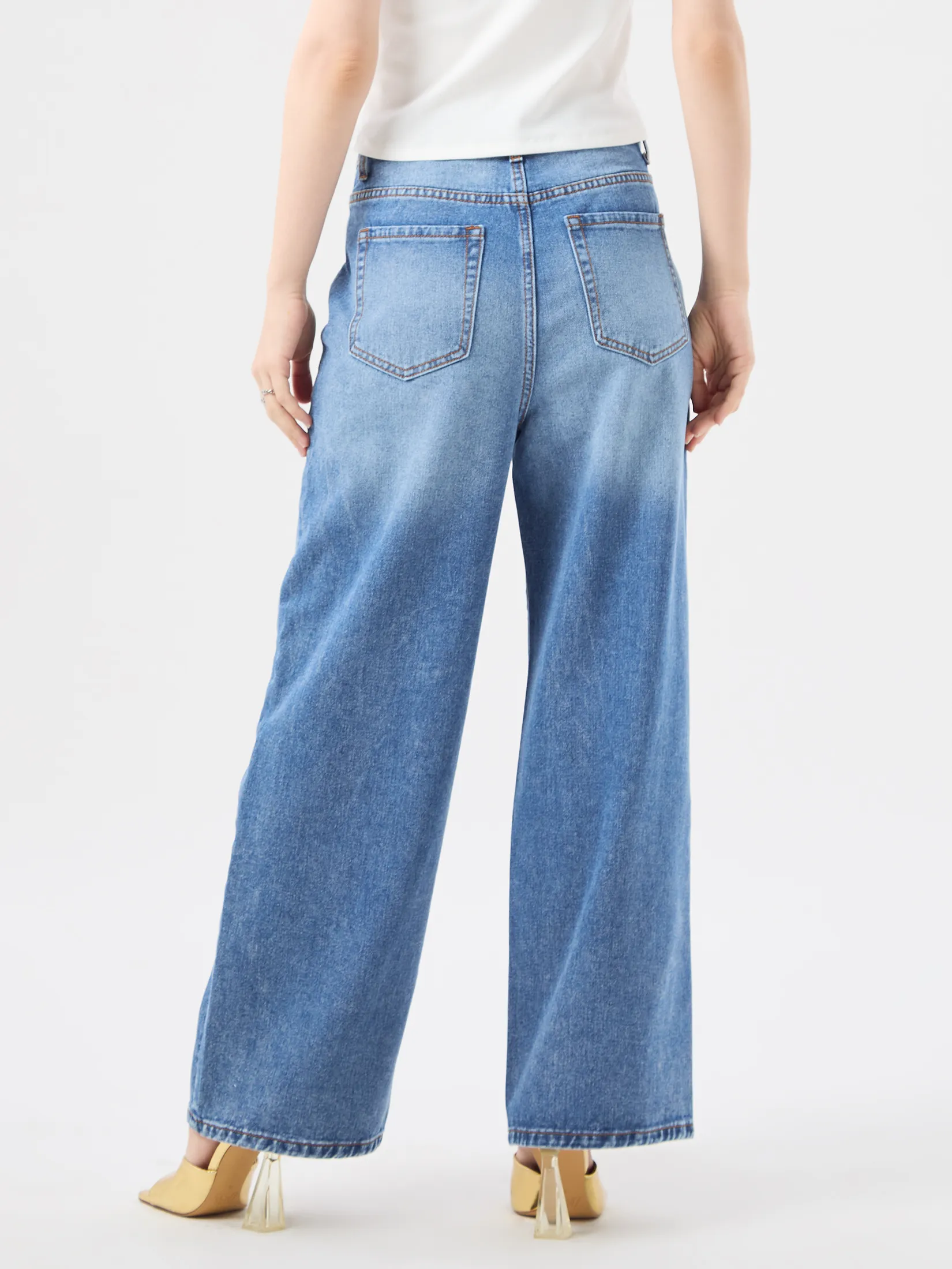 F-FASHION Wide-Leg Fit Jeans Women Blue