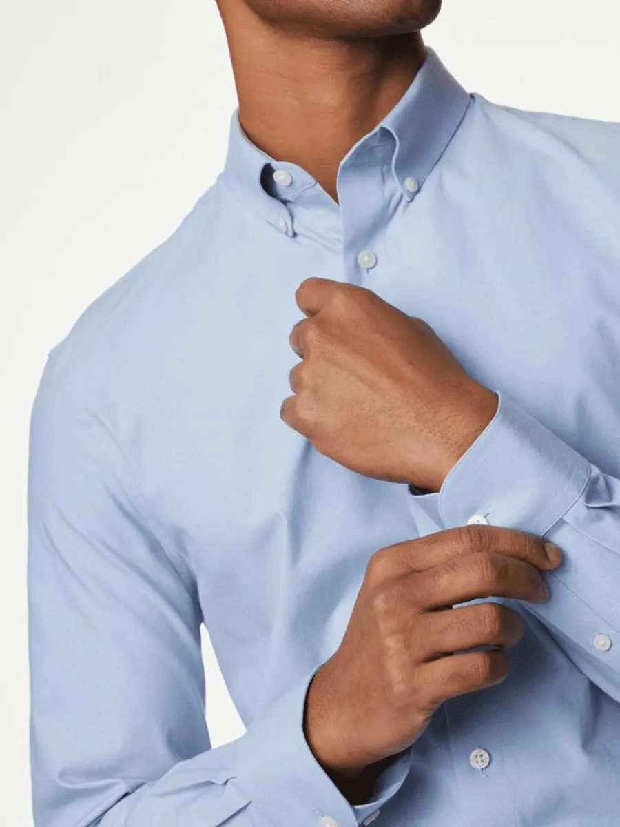 MARKS & SPENCER Men Shirt Slim Fit Cotton Stretch 360 Flex E0_Blue