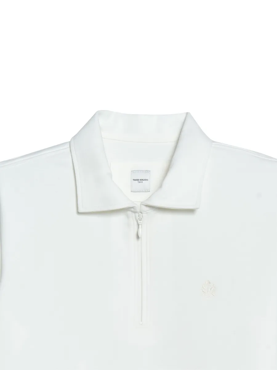 TAKEO KIKUCHI MEN WHITE STRETCH PUNCH FABRIC ZIPPER POLO SHIRT