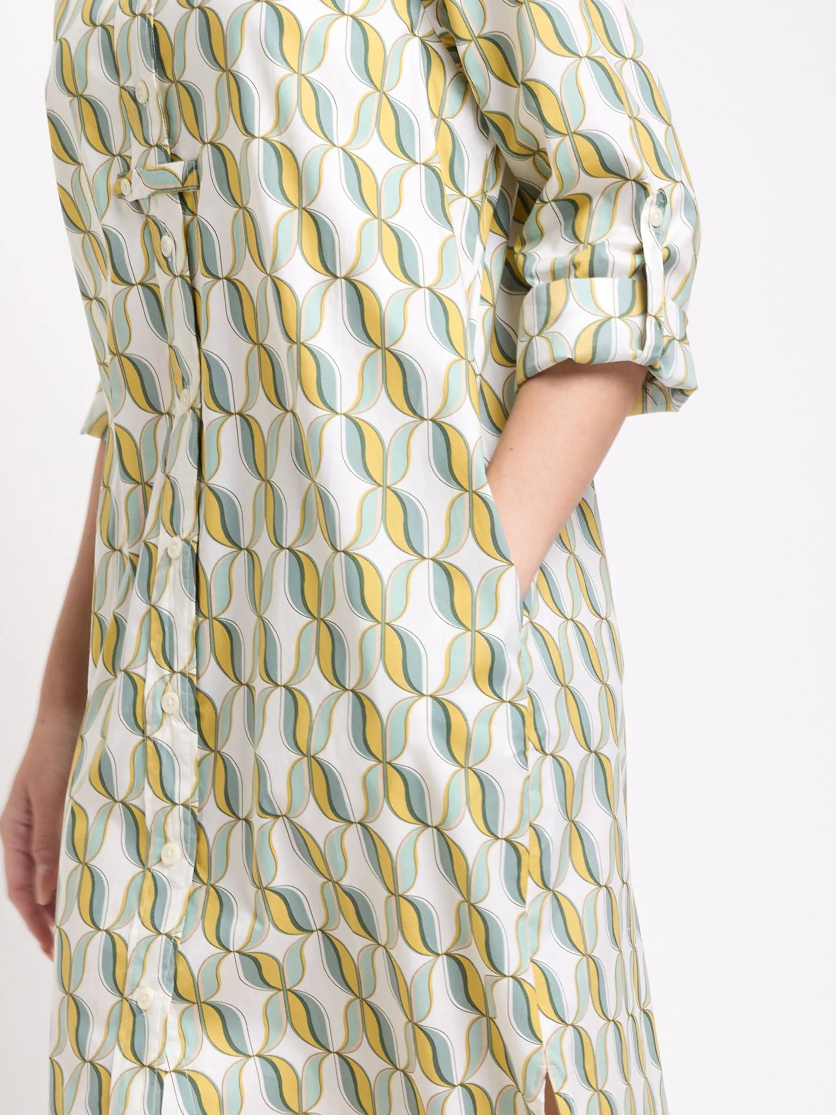 ALUMNUS Women Dress Long Sleeves Collar Neck Print Yellow