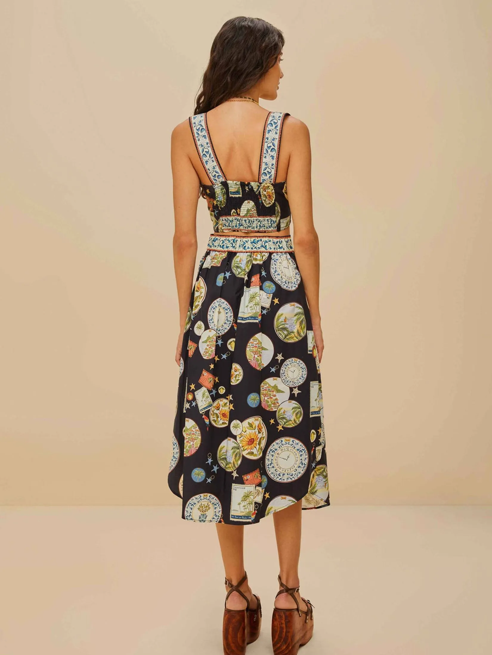 FARM RIO Women Midi Skirt Trip Souvenir Organic Cotton Black