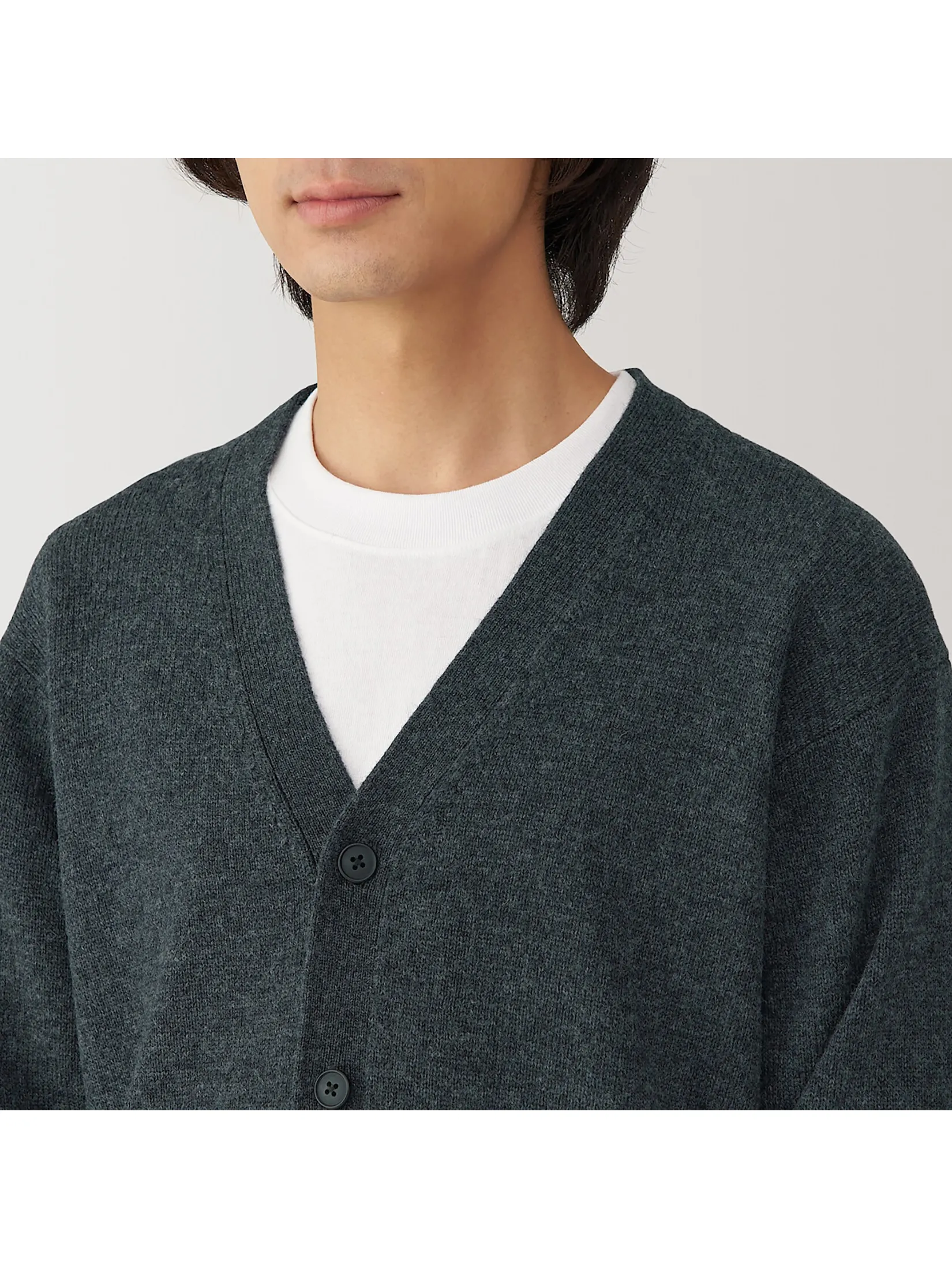 MUJI Men Cardigan Washable Mid-Gauge V-Neck