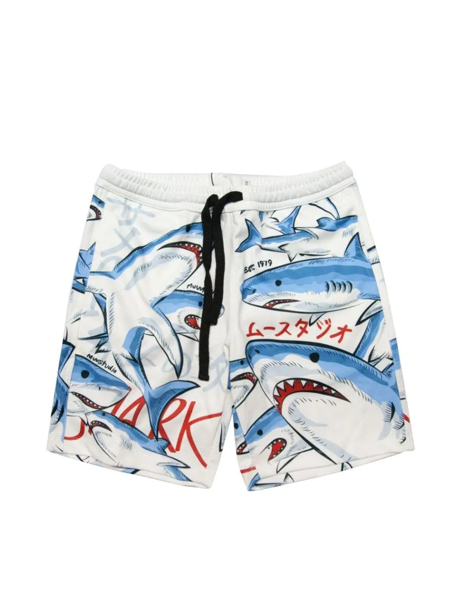 MUUNIQUE Shark Gang Print Shorts White XL