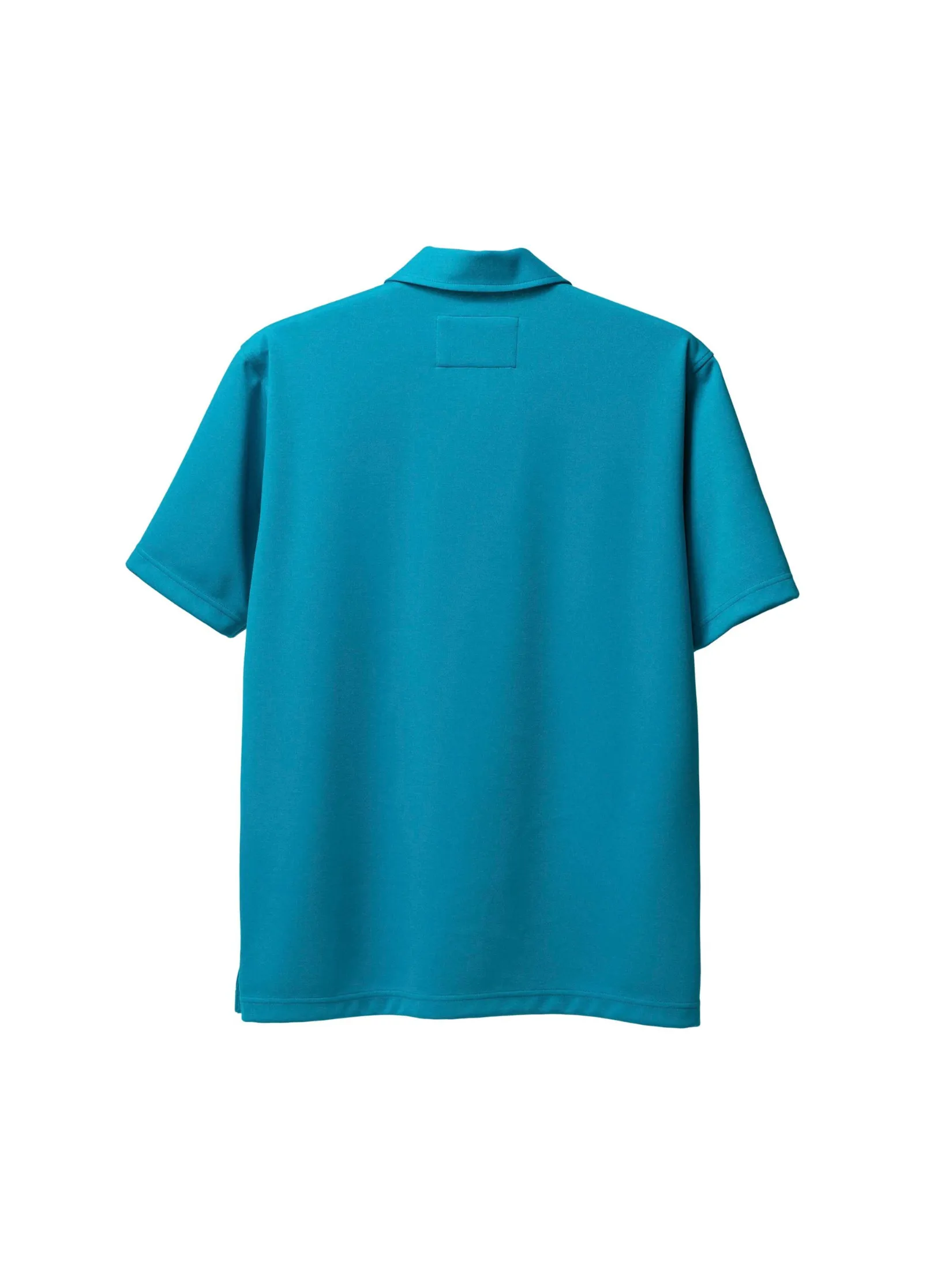 TAKEO KIKUCHI MEN BLUE STRETCH PUNCH FABRIC ZIPPER POLO SHIRT