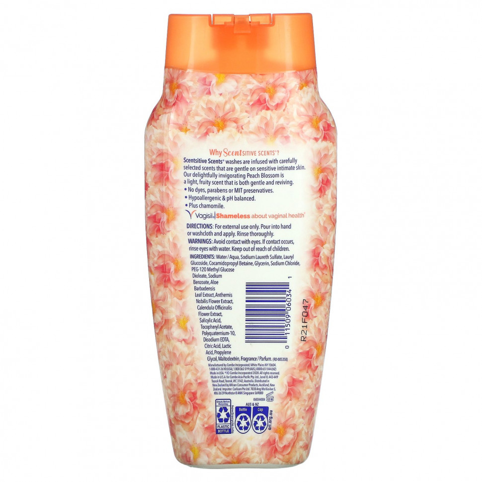 Vagisil, Scentsitive Scents, ежедневное средство для интимной гигиены, цветы персика, 354 мл (12 жидк. Унций)