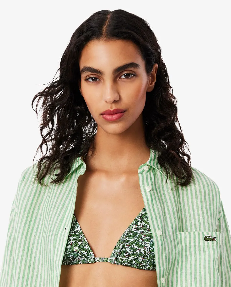 LACOSTE Oversized Striped Linen Shirt White