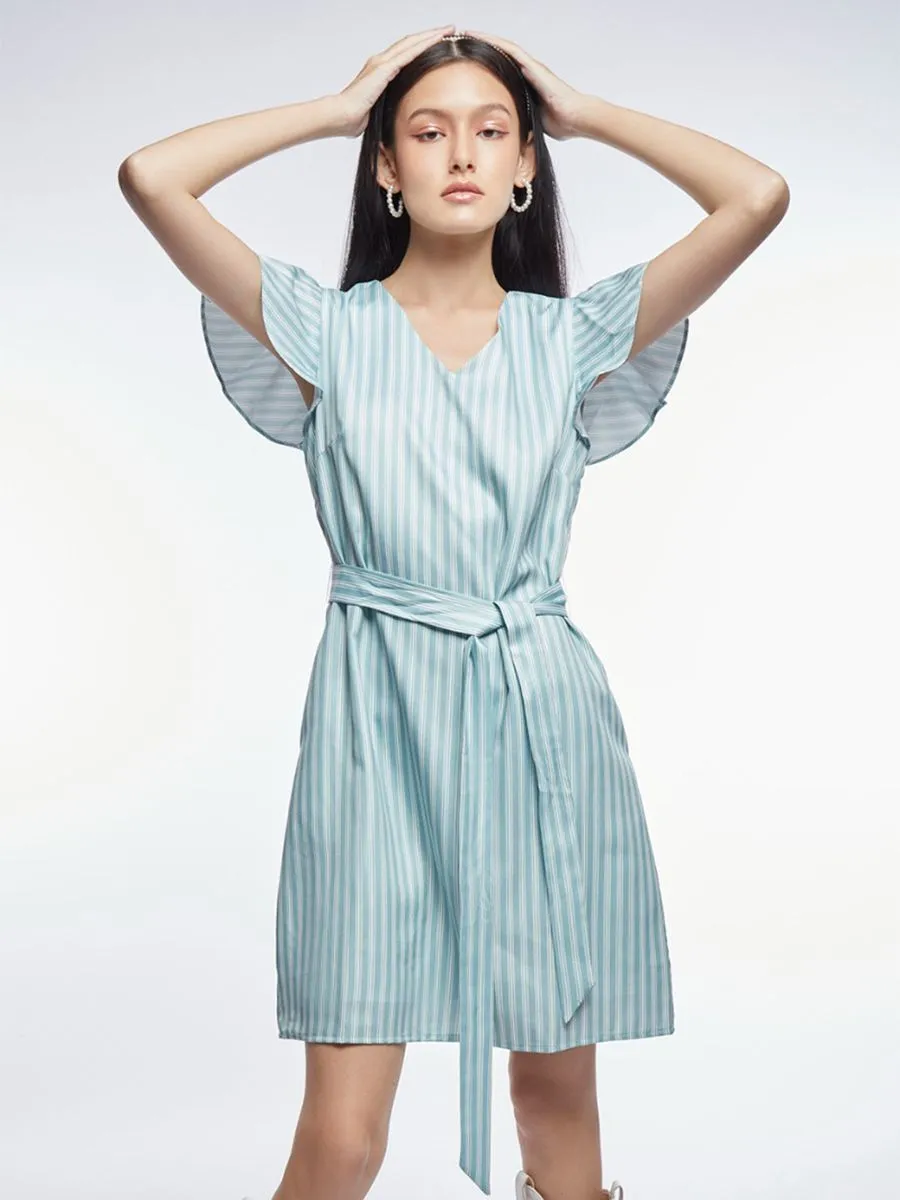 EP Sleeveless Stripe Dress + Bow Women Mid Green
