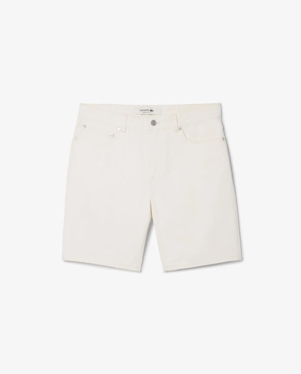 LACOSTE Straight Fit Denim Bermuda Shorts White