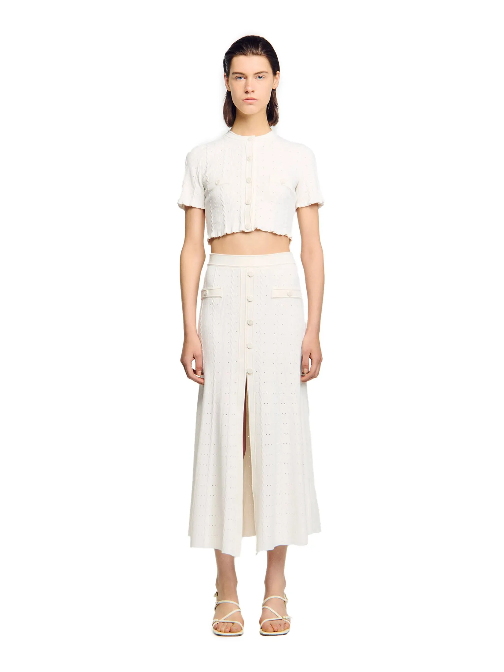 SANDRO Pointelle Knit Maxi Skirt