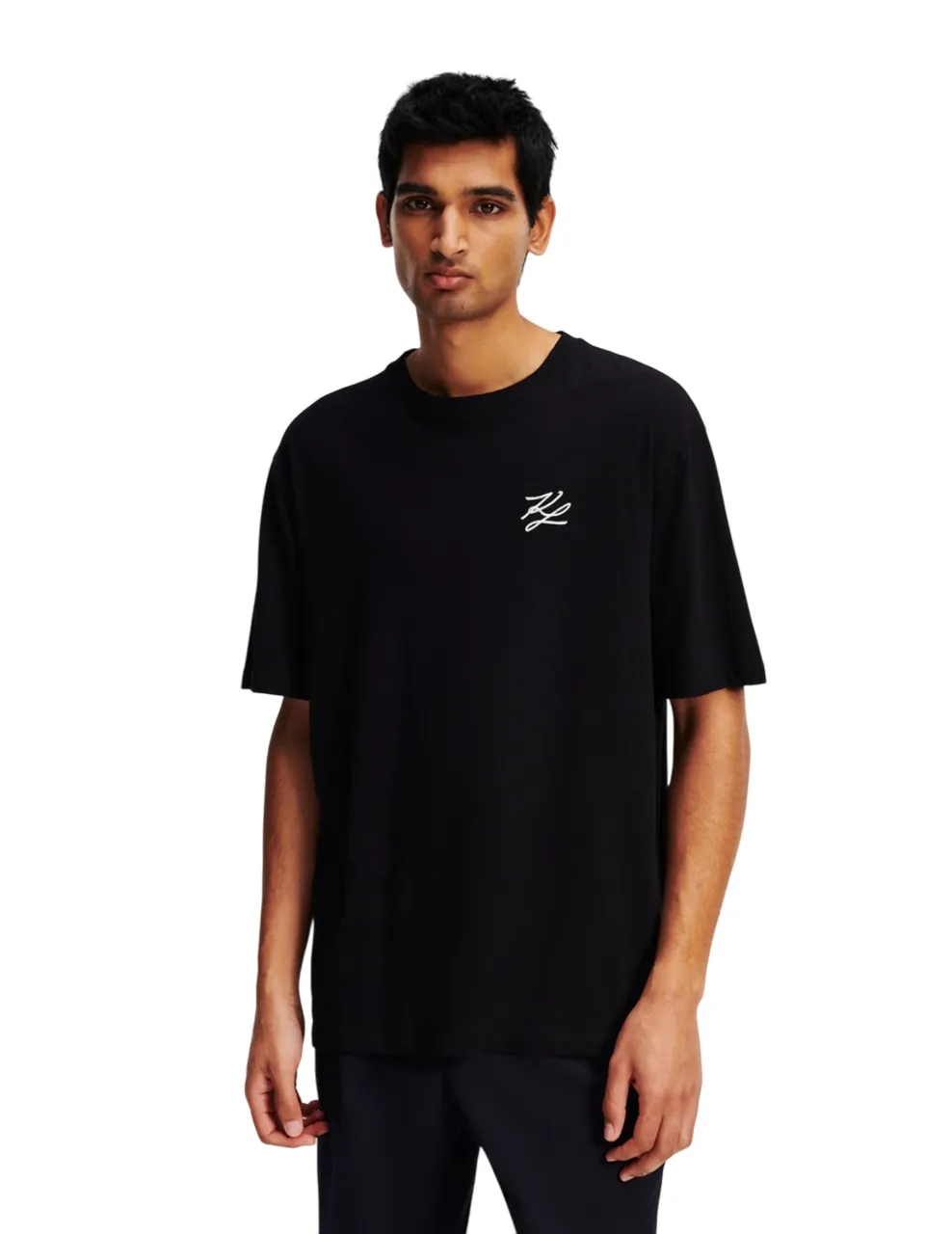 KARL LAGERFELD RTW-1 AUTOGRAPH LINEN BLEND MEN T-SHIRT BLACK