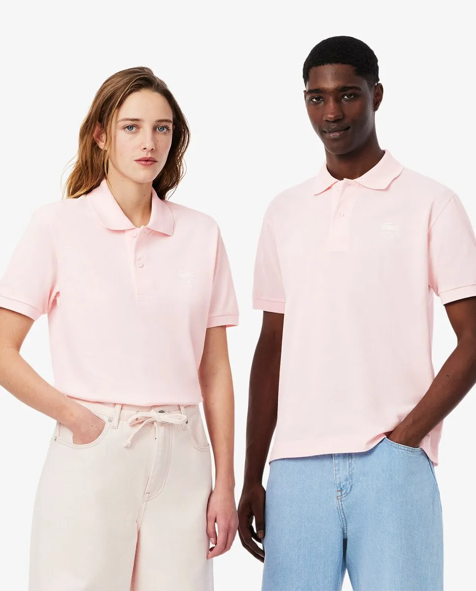 LACOSTE Classic Fit Signature Print L.12.12 Polo Shirt Pink Size - L