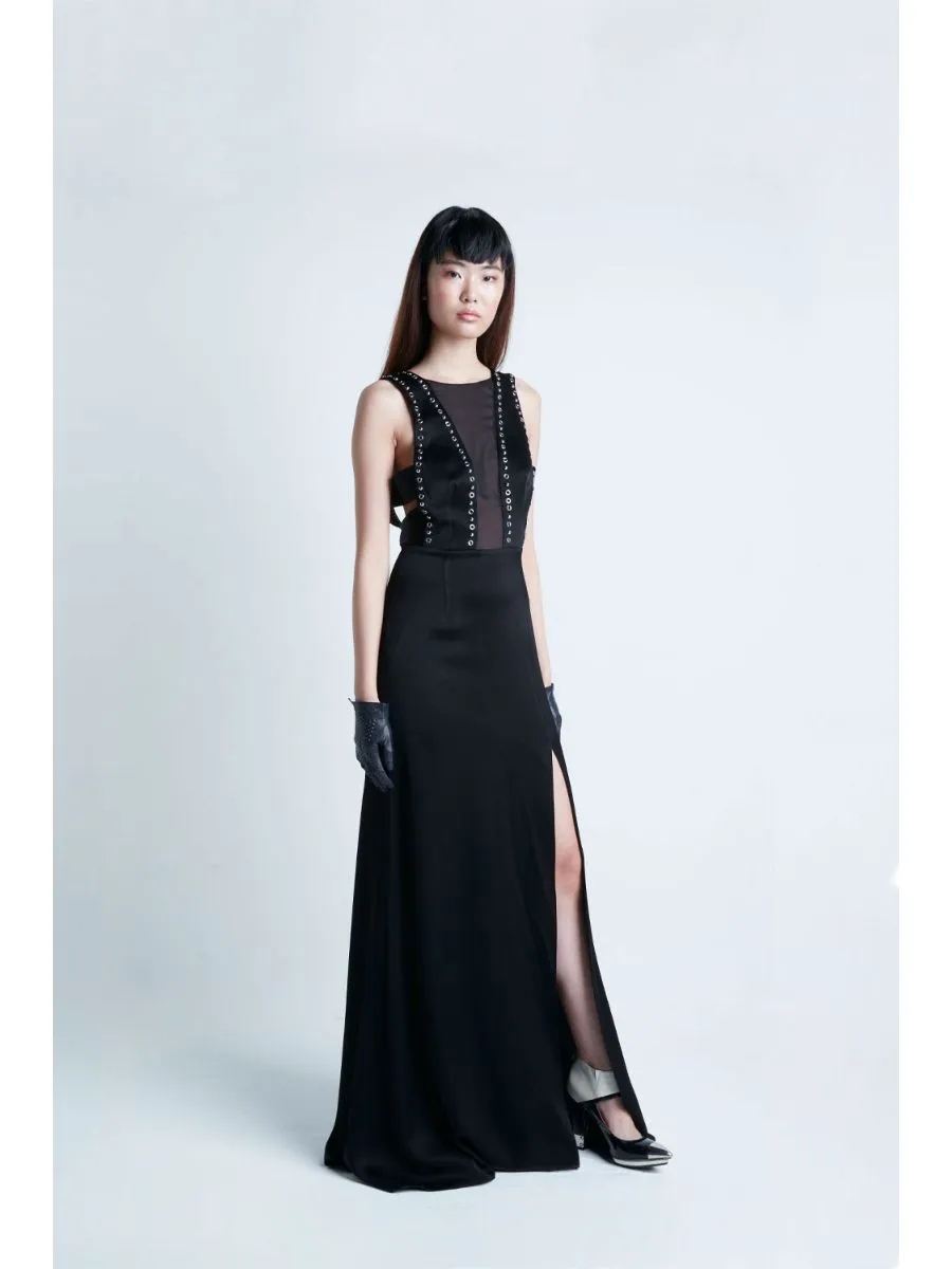 SENADA WOMEN STUDDED BLACK MAXI DRESS