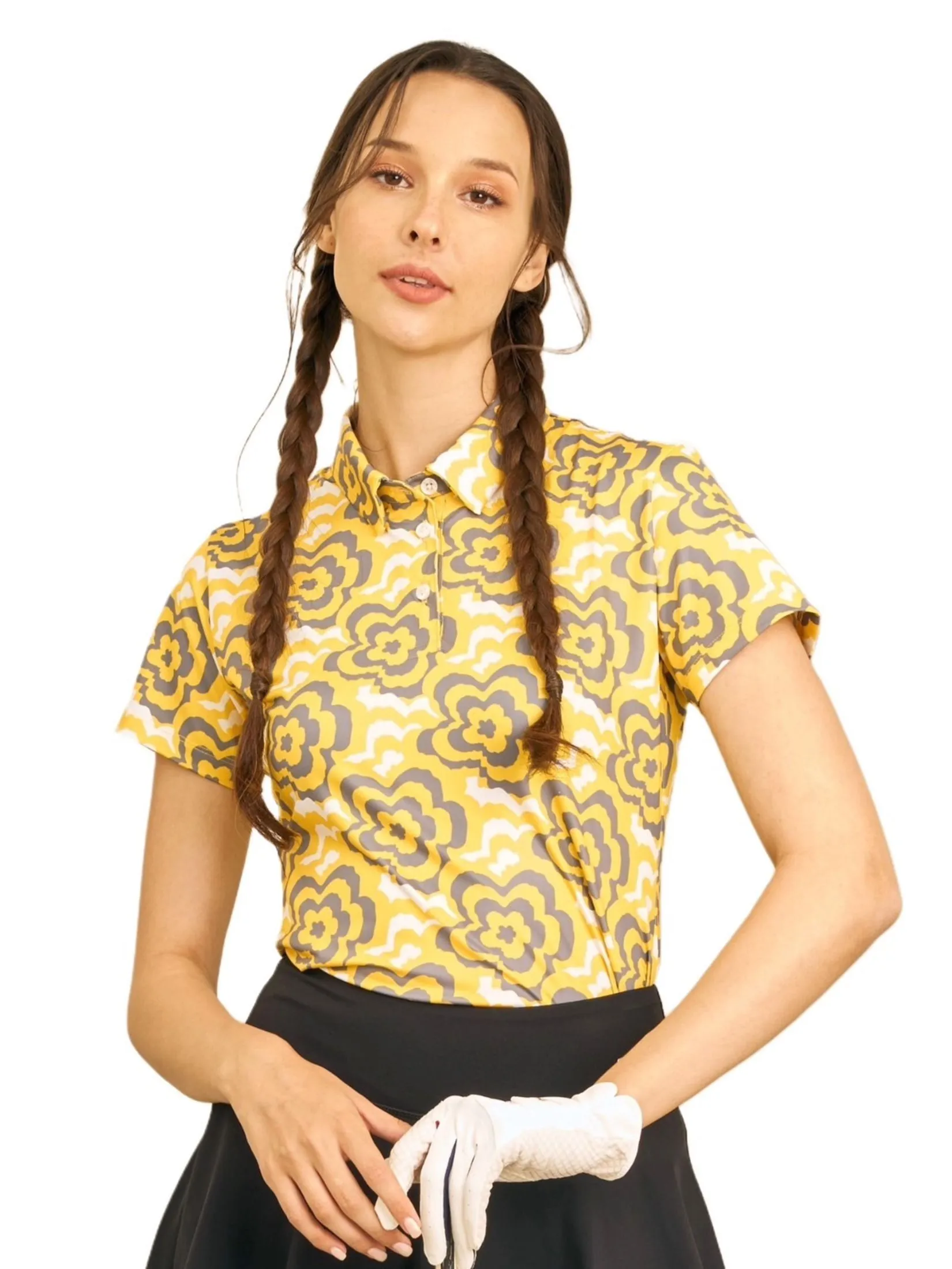 VANESSE Yellow WOMEN PASTEL FLOWERS POLO (029083)
