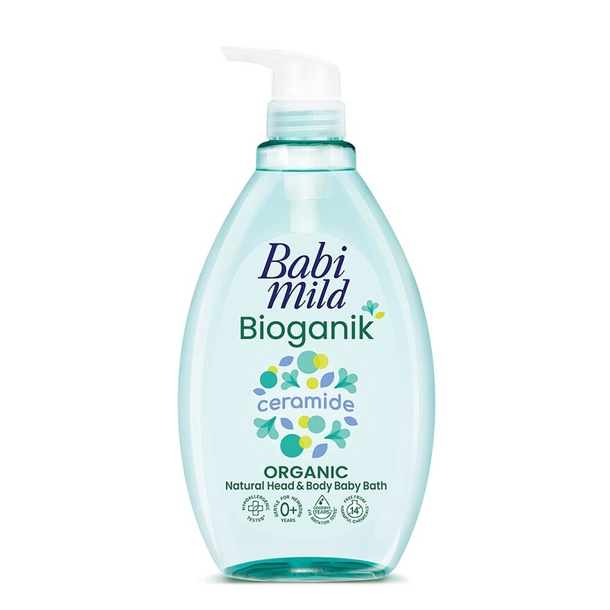 Babi Mild Baby Bath Bioganik Organic Natural Head  Body 800 Ml. - Green