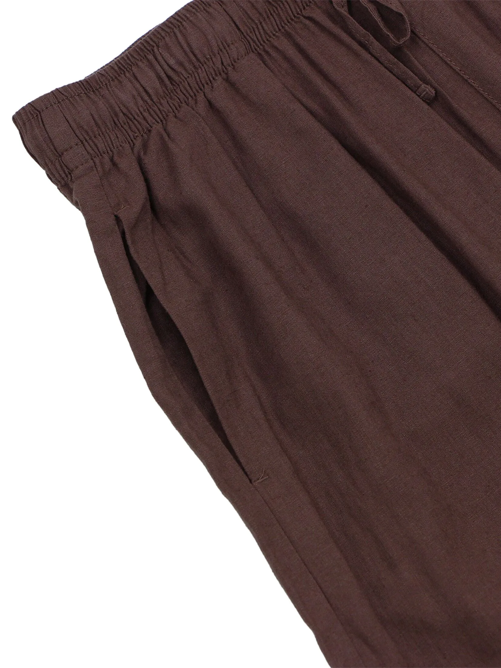 GIORDANO Women's Drawstring Viscose Linen Pants Coffee Red Brown