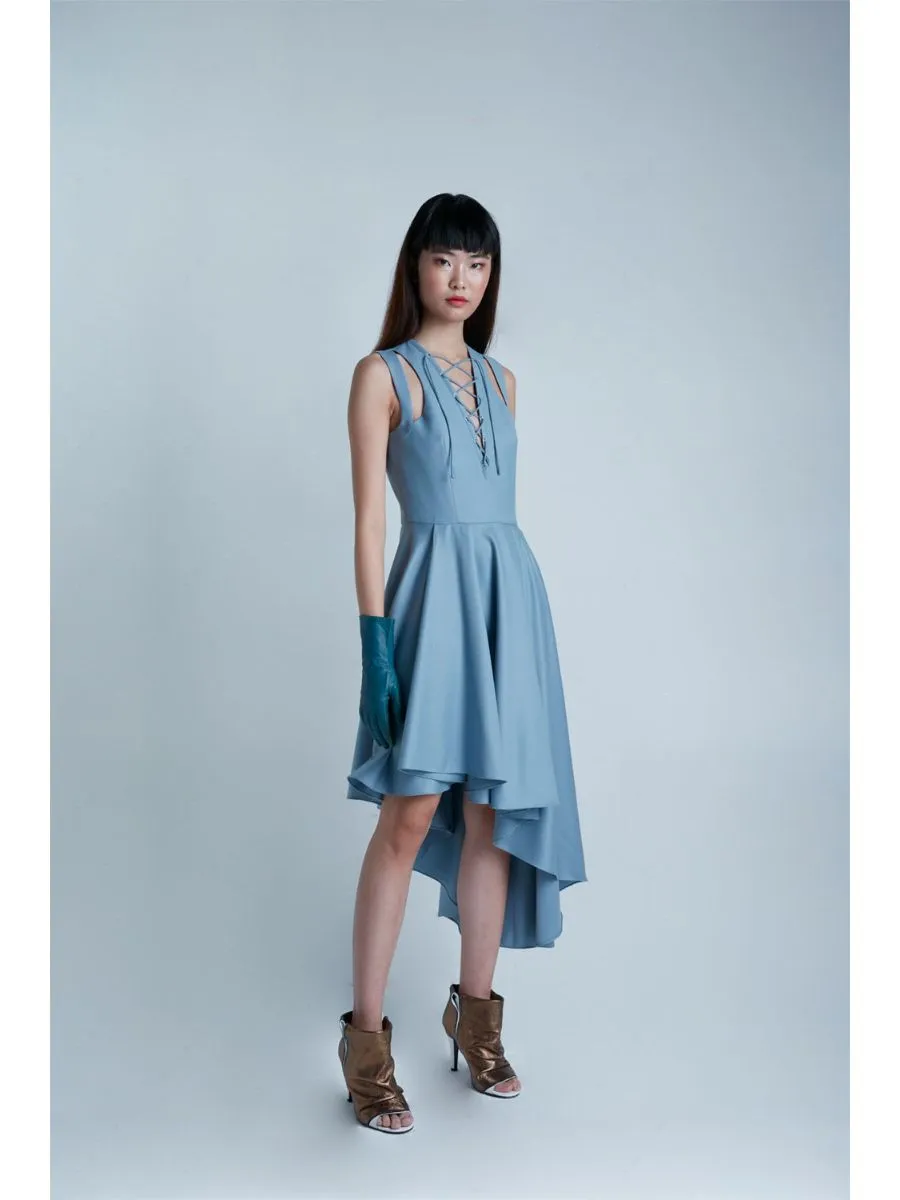 SENADA WOMEN EYELET LIGHT BLUE ASYMMETRIC DRESS