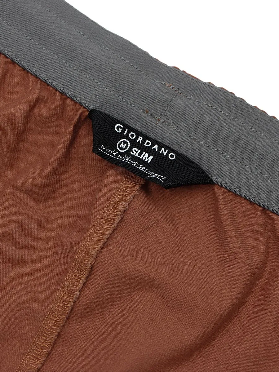 GIORDANO Men's Mid-Rise Slim Fit Elastic Waist Twill Bermuda Shorts Coconut Shell Brown