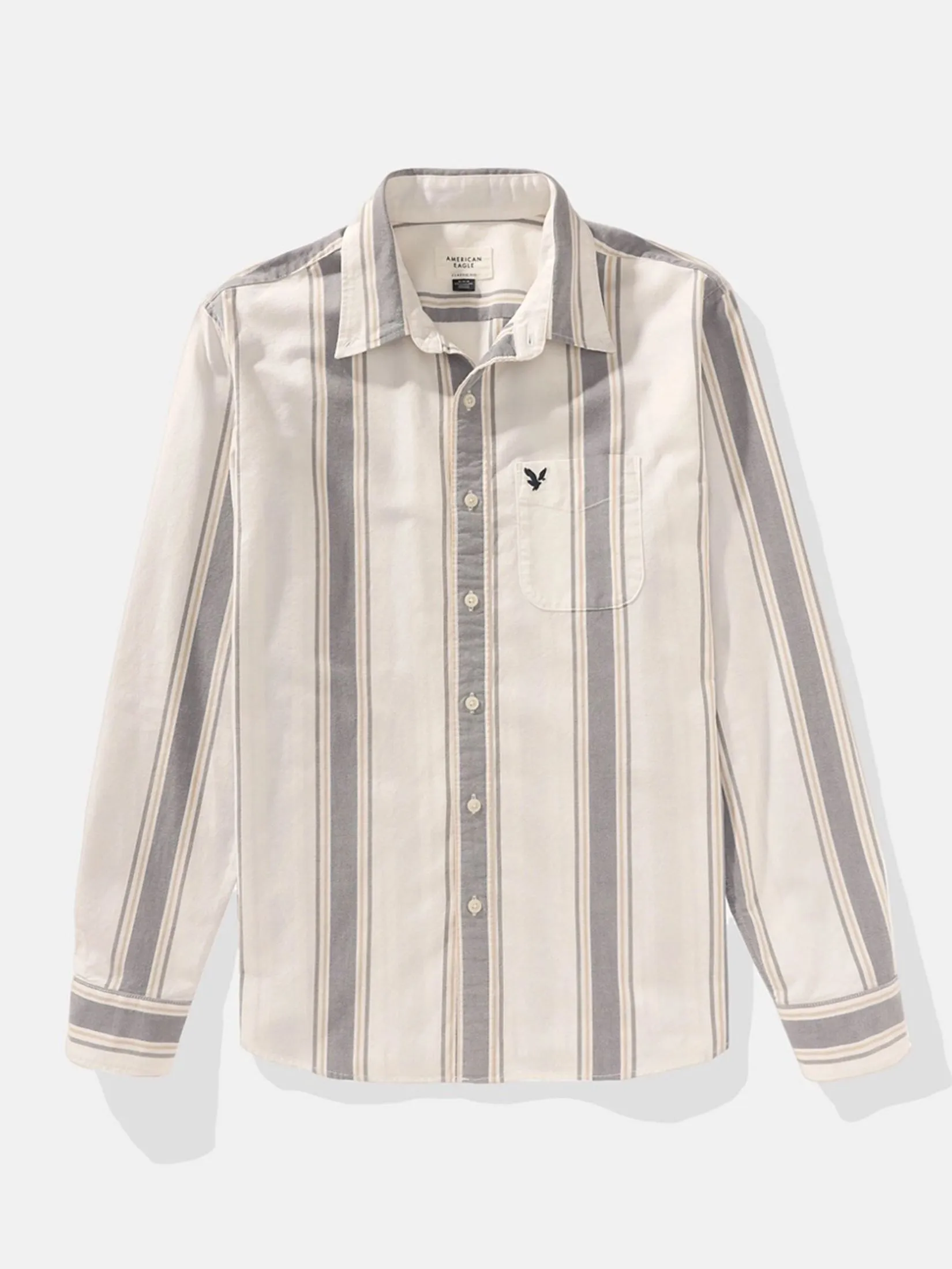 AMERICAN EAGLE MEN INT CF BD STRIPE OXFORD SHIRT 164 SOFT OAT