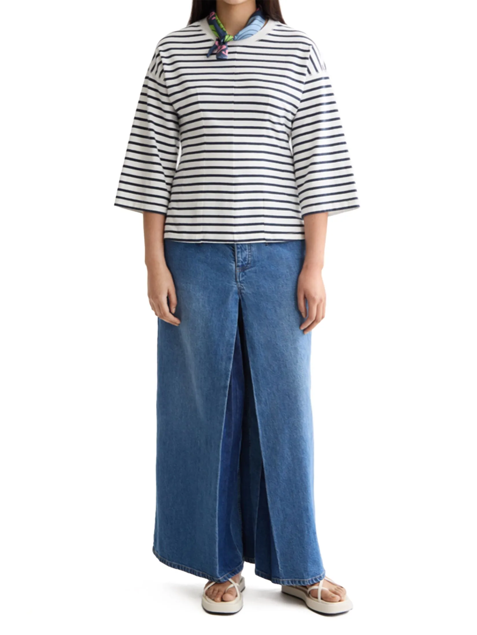 SCOTCH&SODA Women Jeans Cropped Wide Leg The Wave Custom Art From The Heart