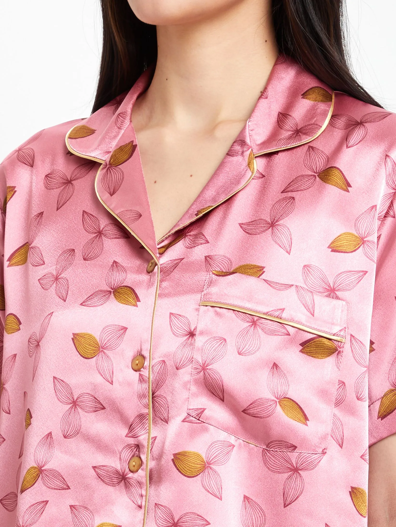 ELIZABETH Women Pyjamas Shirt Short Sleeves + Cropped Pants Pink