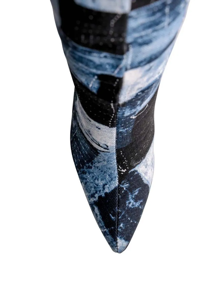 VILLAINS SF TONE Knee High Boots DENIM COMBO