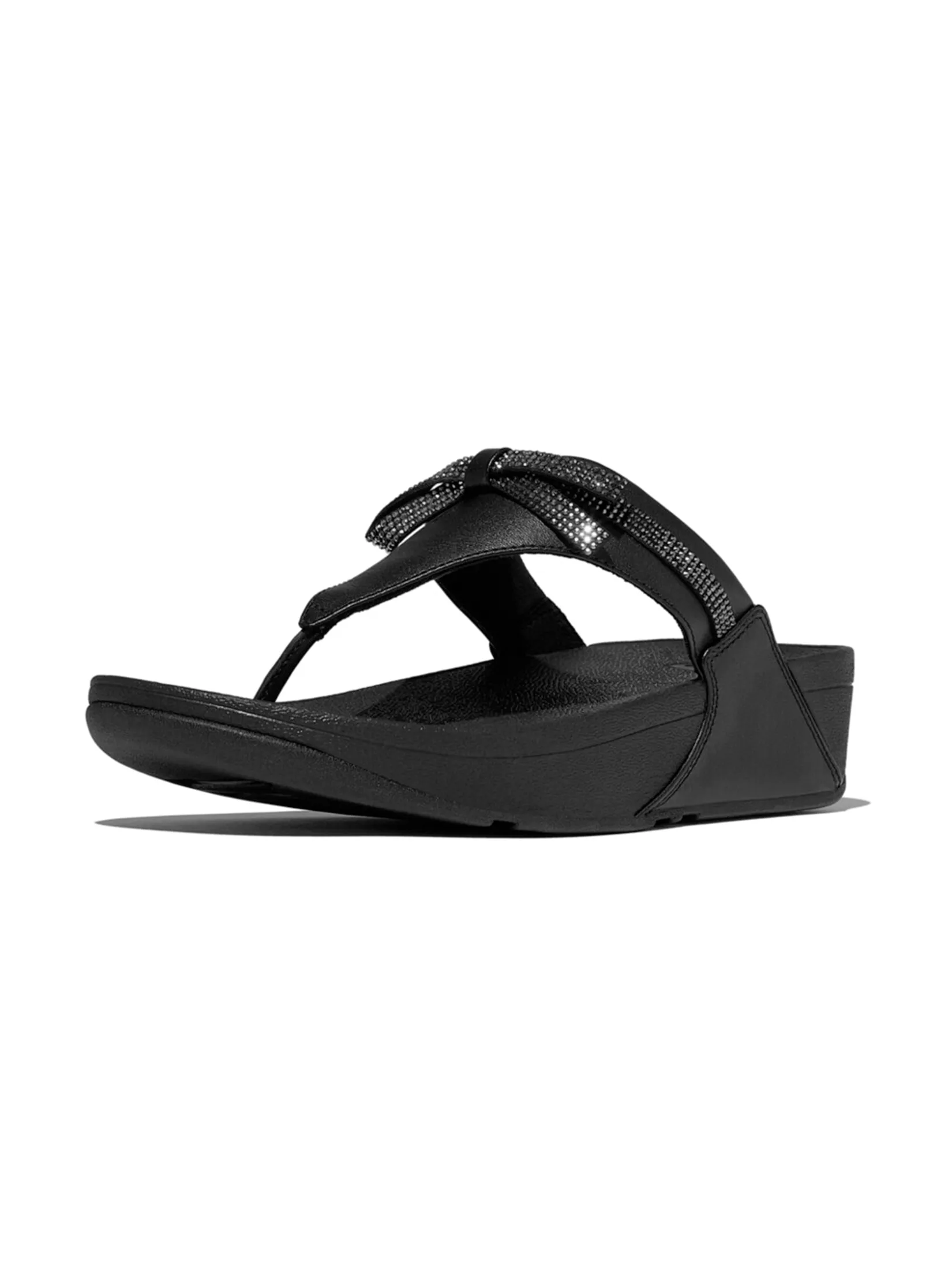FitFlop™ WOMEN S LULU GLITZ-BOW LEATHER T/P BLACK