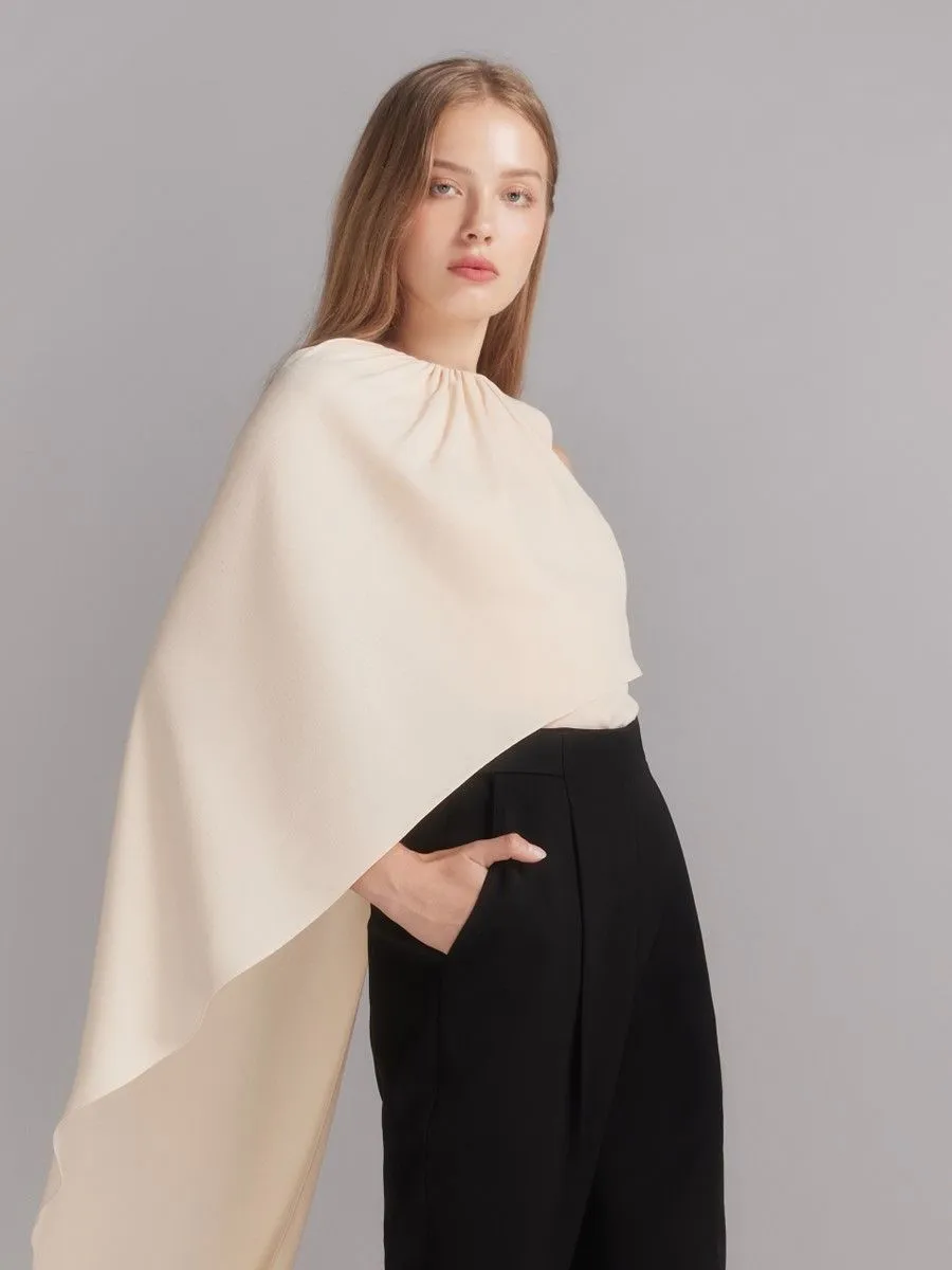 ASAVA (AW23) Rosette One-Shoulder Women Cape Blouse Ivory